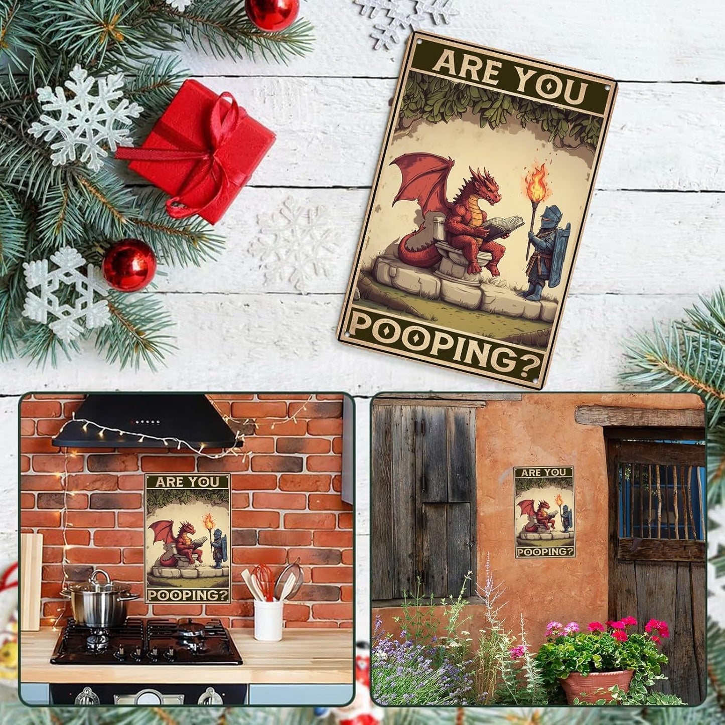 Vintage Dragon Tin Signs Are You Pooping Retro Dragon Metal Sign Dragon Signs Wall Decor Funny Wall Art Poster Decorative Painting Hanging on Wall for Bathroom Toilet Store 12 * 8in