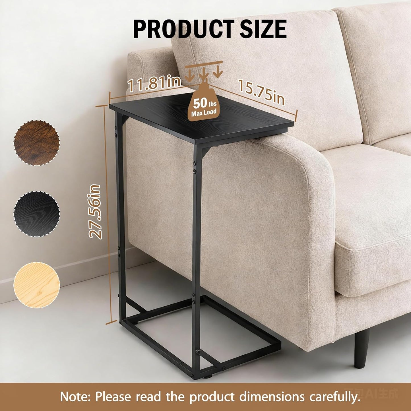 C-Shaped End Table — Slide-Under Sofa, for Laptop / Coffee / Snacks, Easy Assembly, Modern Design