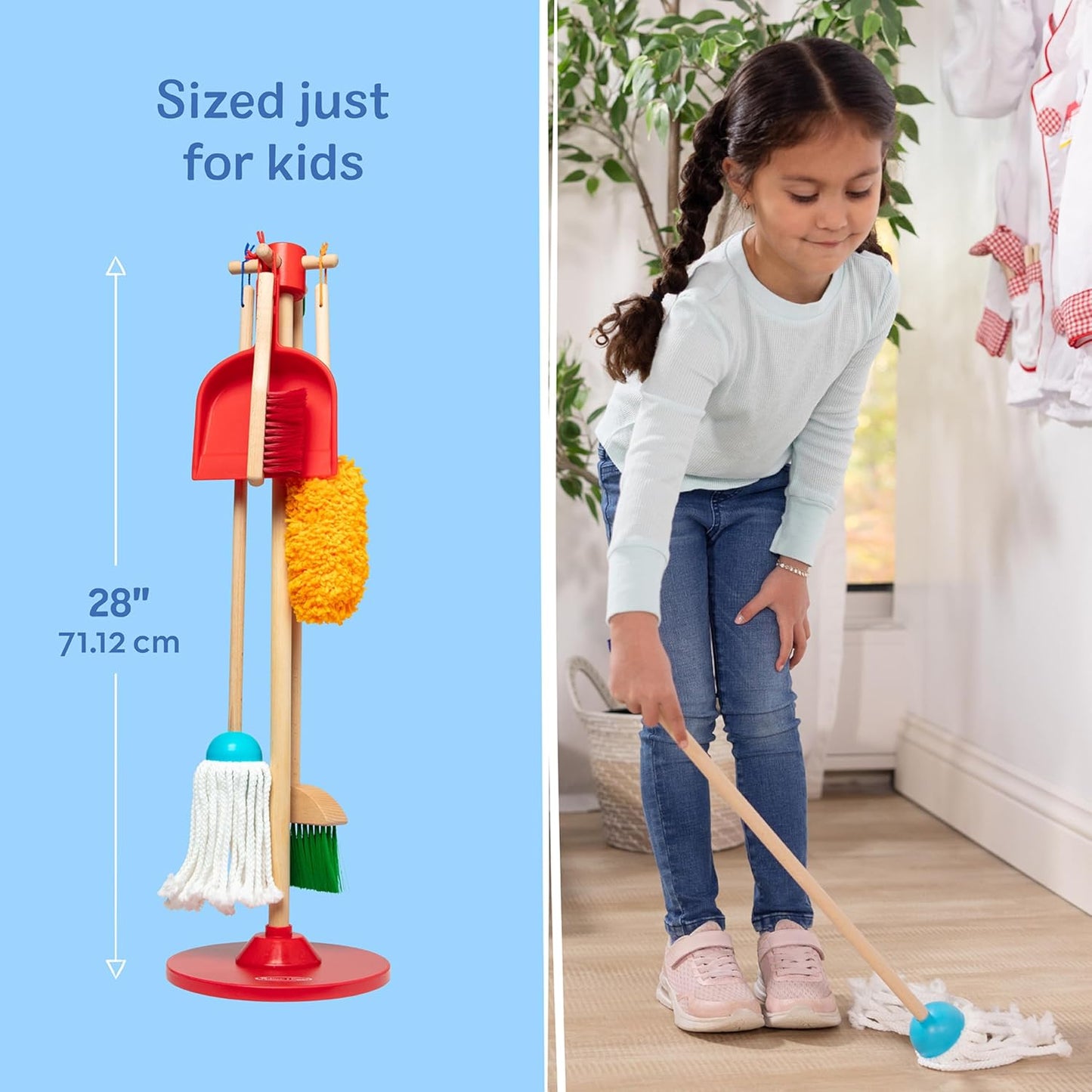 Melissa & Doug Dust Sweep Mop, 6-Pc. Toddler Cleaning Set with Kids Broom & Accessories, Preschool Learning Activities & Kids Toys for Girls & Boys 3+