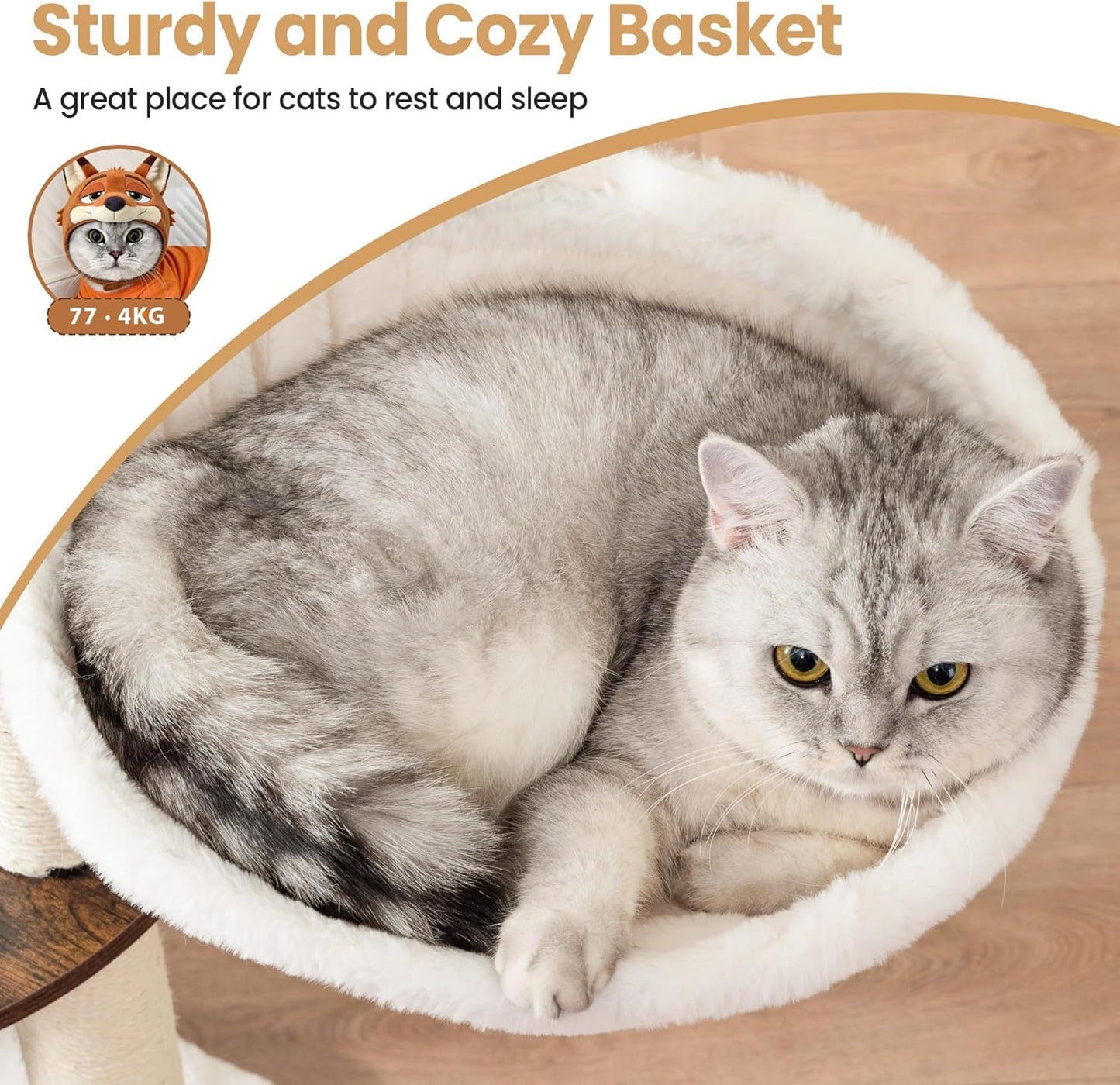 Modern Wood Cat Tree Tower for Indoor Large Cats, Cat Scratching Posts with Big Perch Bed, 44.8" Tall Multi-Level Wooden Cat Condo with Hammock, Removable Pads, Kitty Furniture, Rustic Brown
