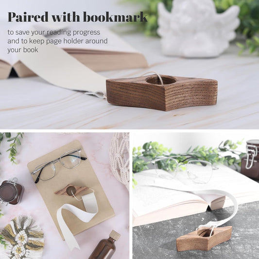 Wood Book Page Holder - Thumb Page Holder - Reading Accessories Gifts, Book Lovers Gifts, Bookworm and Avid Reader Gift - Keep Book Open (Brown with Bookmark)