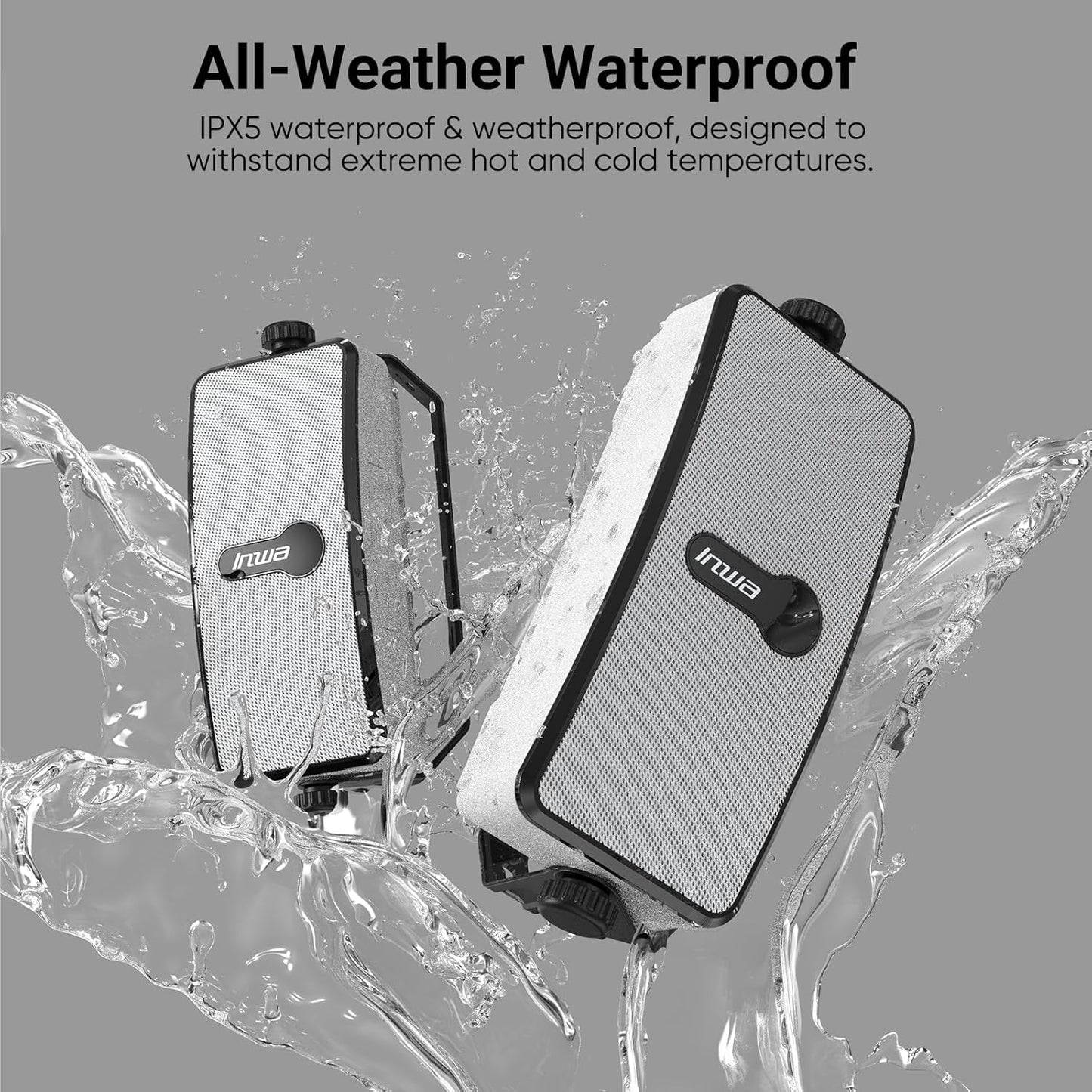 Inwa Upgraded 200W Outdoor Bluetooth Speakers Pair - IPX5 Waterproof Wall Mount Stereo Speaker, Wireless Multi-Speaker Connection with Auracast, Sound System w/Aux for Porch, Patio, Garage, Home