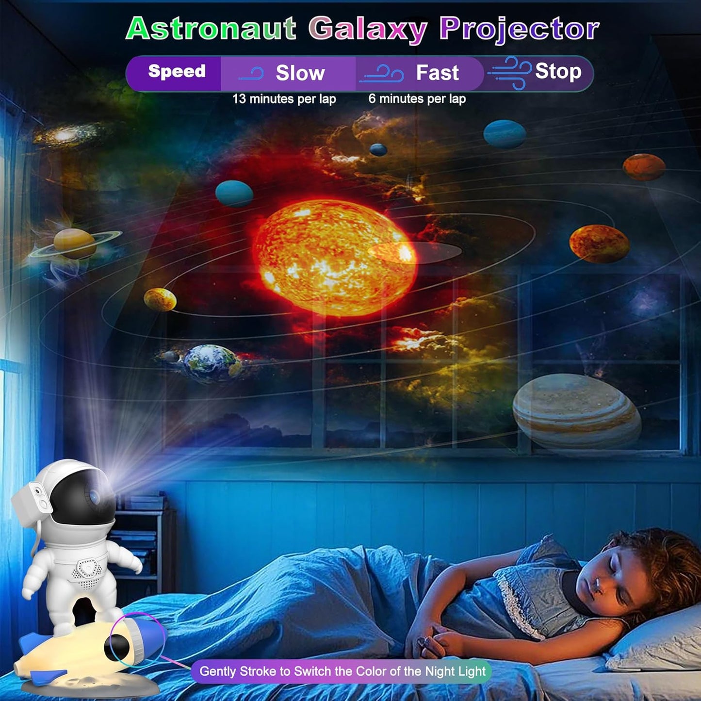 Astronaut Galaxy Projector for Bedroom, HD Galaxy Light Projector with Timer and 360° Rotation, Planetarium Projector with 13 Film Discs and 9 Colors, Star Projector Gift for Kids