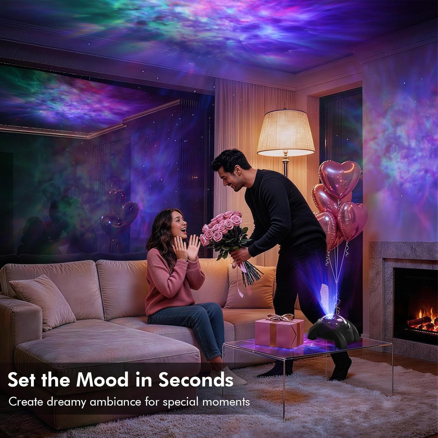 Rossetta Dual Lens Galaxy Projector, Star Projector for Bedroom with 58 Light Effects, Night Light Projector with White Noise & Bluetooth Speaker, Remote Timer, Easter Room Decor Gift for Kids Adults