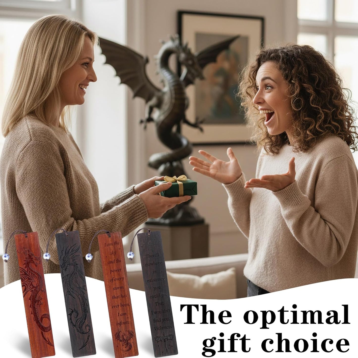 Dragon Wooden Bookmark Gifts - 2 Pcs Fantasy Fourth Bookmarks for Men Book Lovers Novel Fans Adults Kids Cool Wing Page Markers School Reading Accessories Bookish Gift for Birthday Graduation