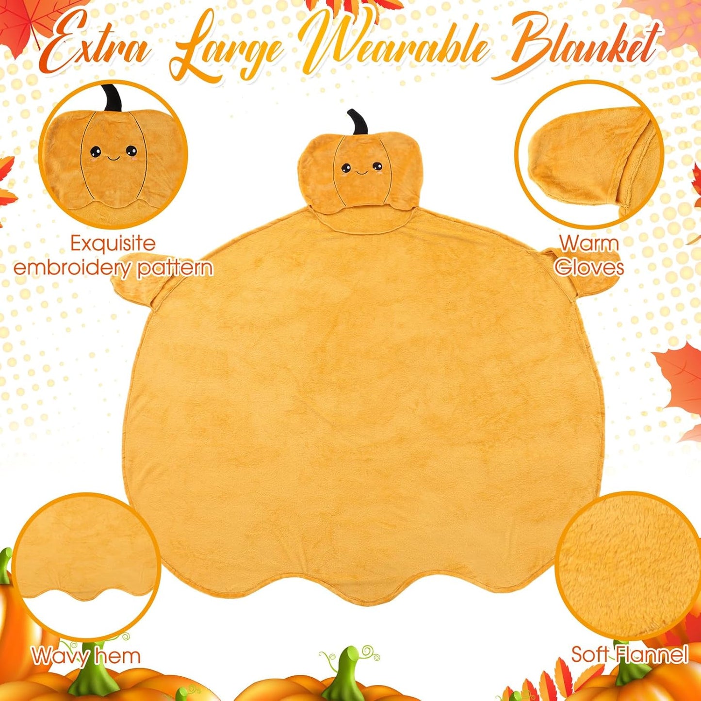 Peryiter Thanksgiving Wearable Blanket Pumpkin Hoodie Adults Friendsgiving Party Gift Oversize Flannel Wrap Throw for Women