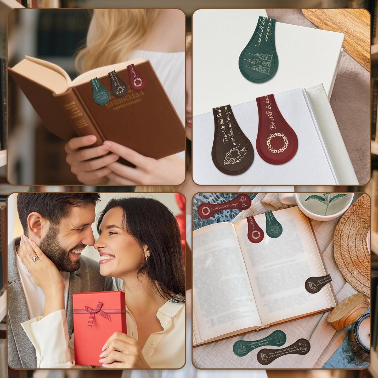 Bible Verse Magnetic Leather Bookmarks - Wxiben 3 Pcs Christian Inspirational Leather Bookmark Scripture Religious Book Mark Magnetic Page Clips for Women Men Book Lovers Students Teacher Reading Gift