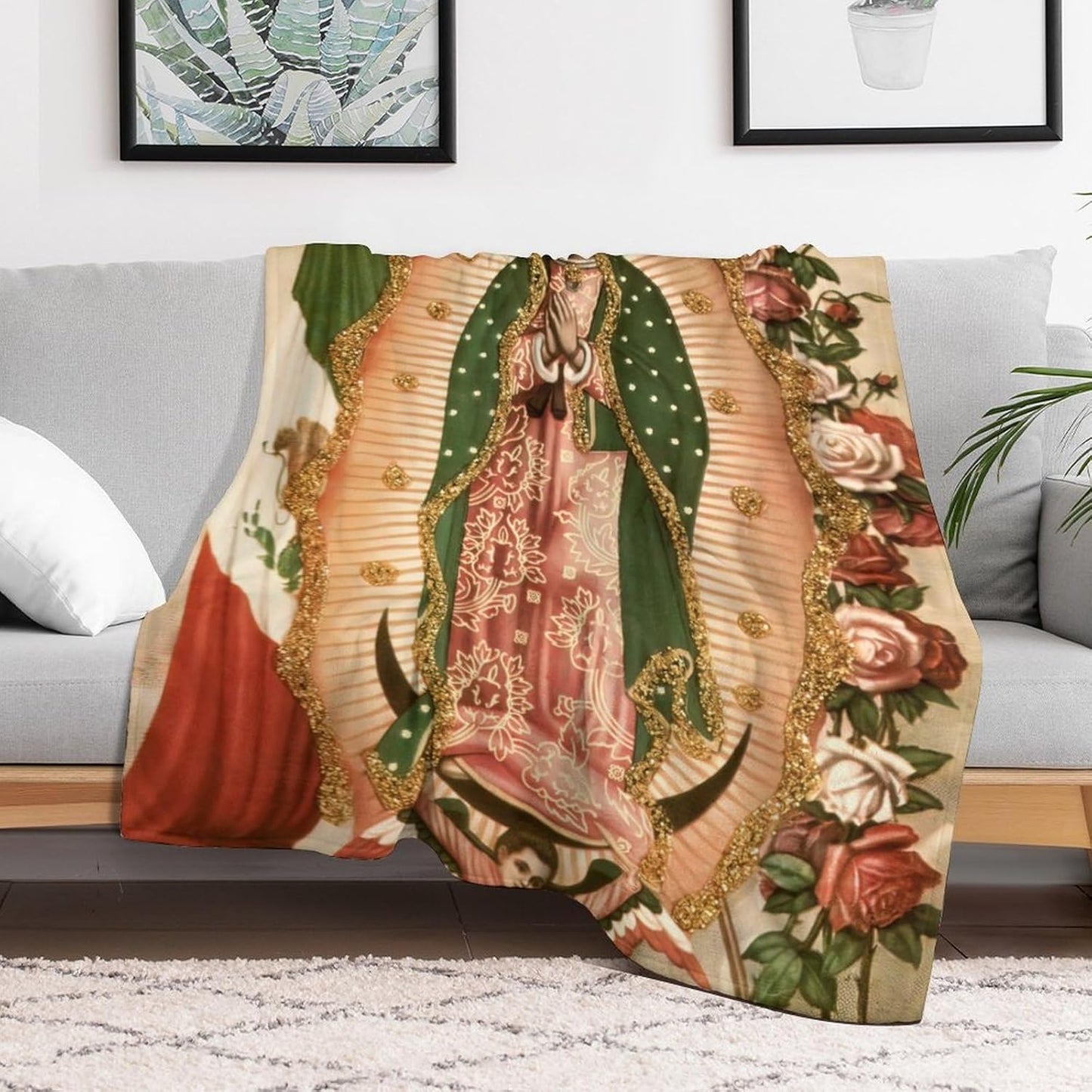Virgin De Guadalupe Our Lady of Virgin Mary Throw Blanket Lightweight Virgen Themed Blankets for Sofa, Bed, Super Soft Cozy Microfiber Blanket 40"x50"