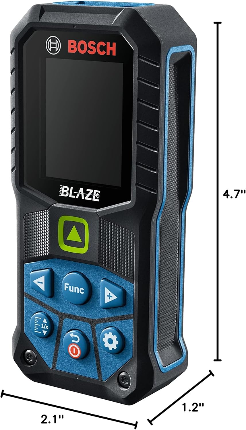 BOSCH GLM165-27CGL 165 Ft Blaze Green-Beam Laser Distance Measure with 3.7V Lithium-Ion 1.0 Ah Battery, Includes 1.0 Ah 3.7V Lithium-Ion Battery, Belt Clip, & Pouch
