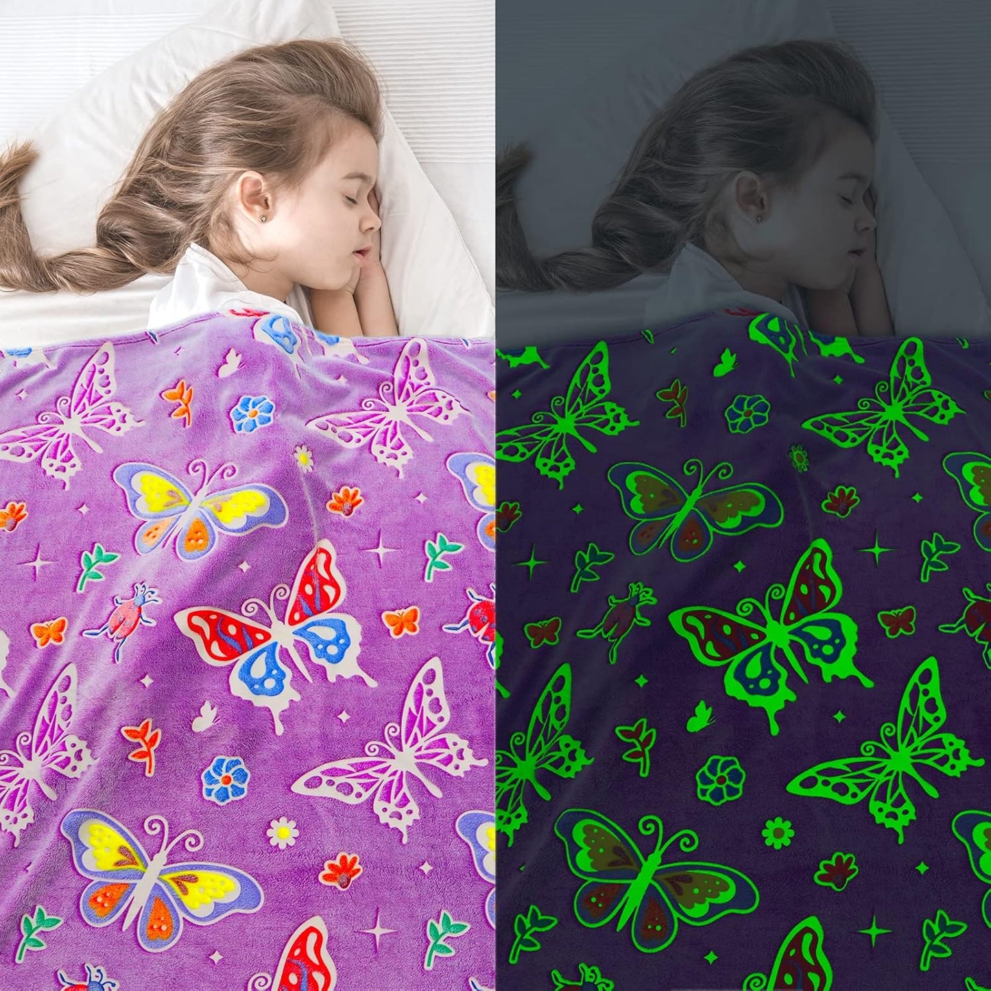 Butterfly Gifts Glow in the Dark Blanket for Girls, Soft Flannel Throw Easter Blanket for Kids Toddlers, Girls Birthday Gifts for Granddaughter, Butterfly Decor, 40"x50"