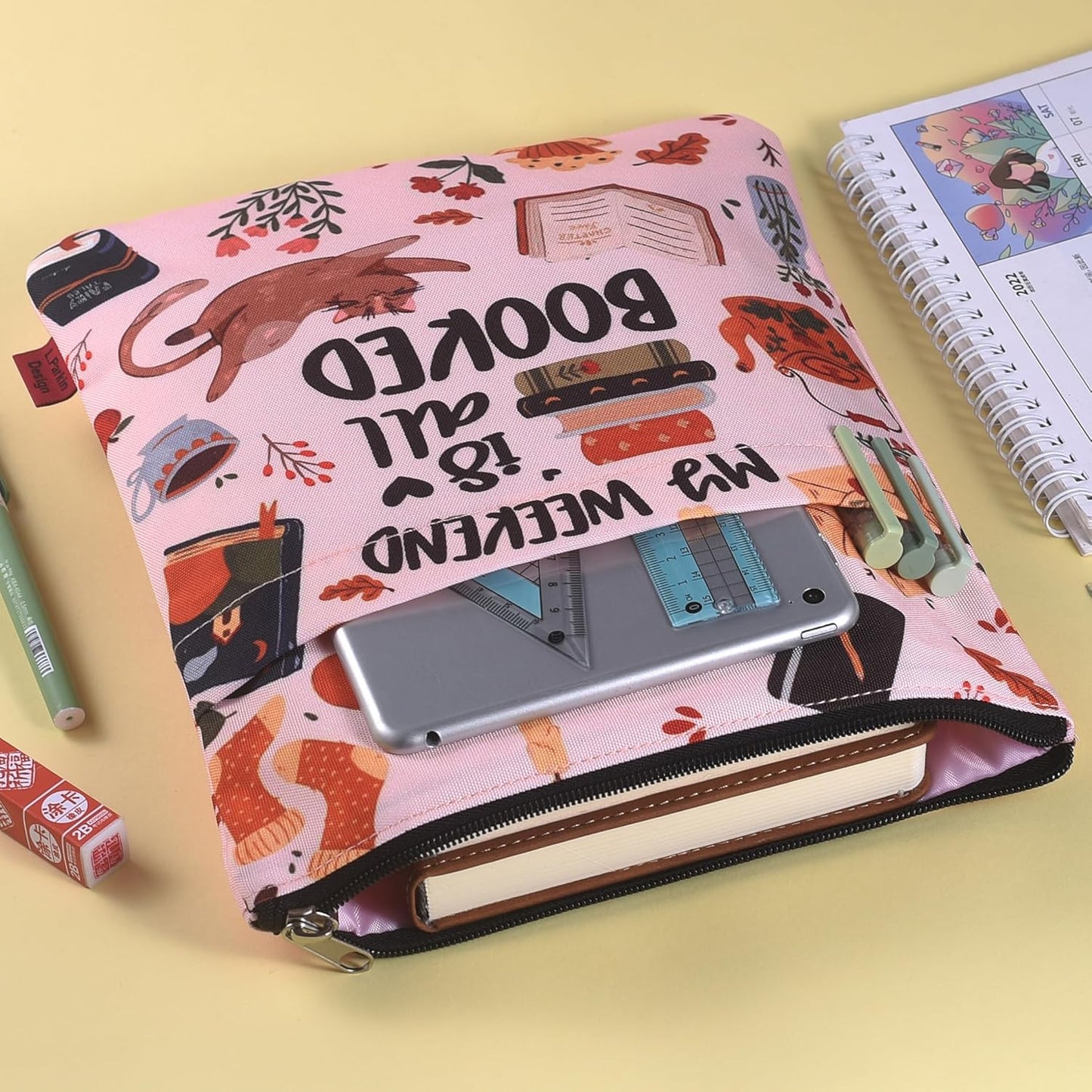 My Weekend is All Booked, Book Sleeve with Zipper and Front Pocket, Book Covers for Paperback, 11 x 8.5 Inch, Book Lovers Gifts