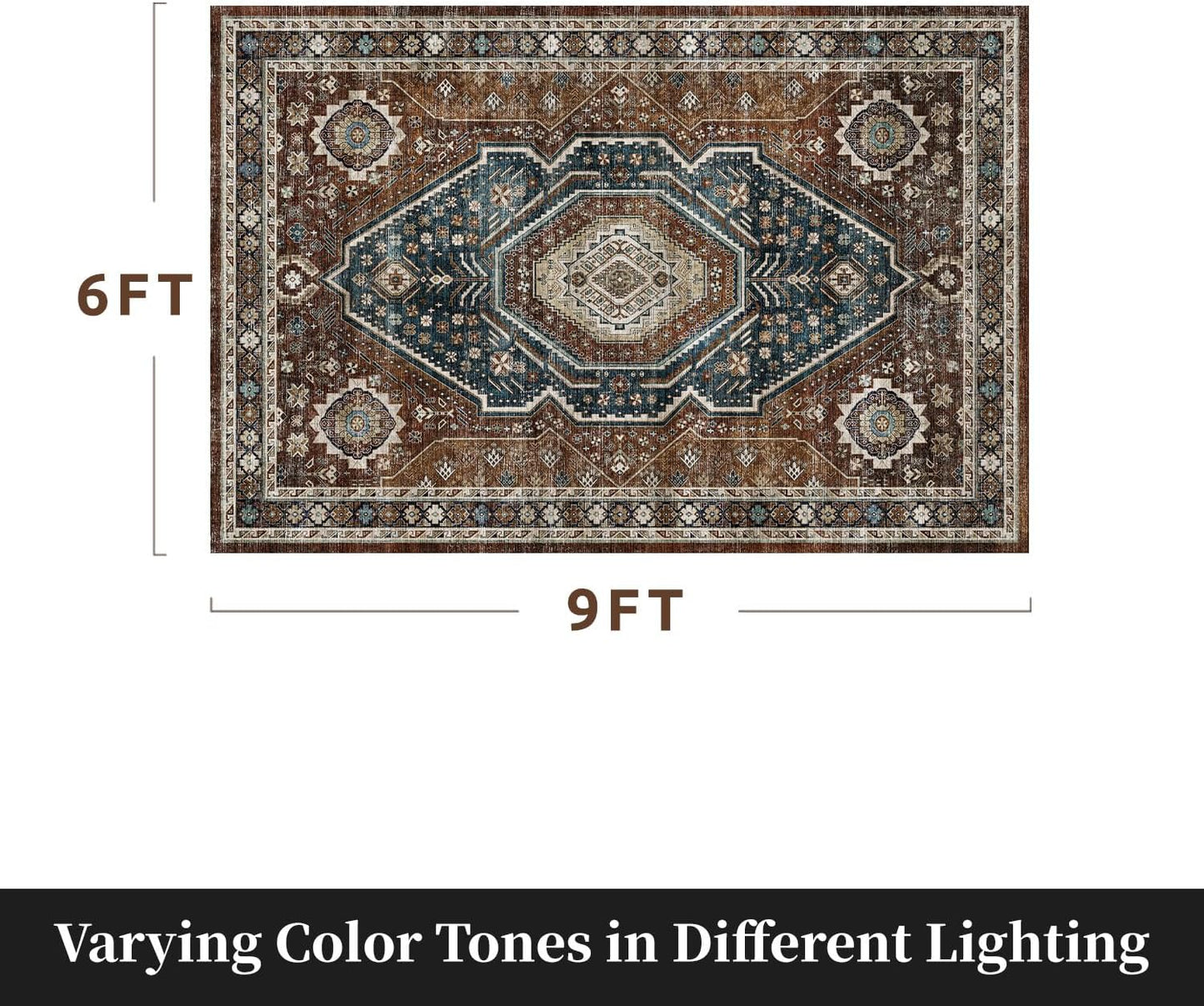 RESARE-Area Rug 6X9 Rug for Living Room-Machine Washable Rugs for Bedroom-Soft Vintage Blue Orange Non Slip Carpet- Rug for Dining Room Office Under Bed or Table