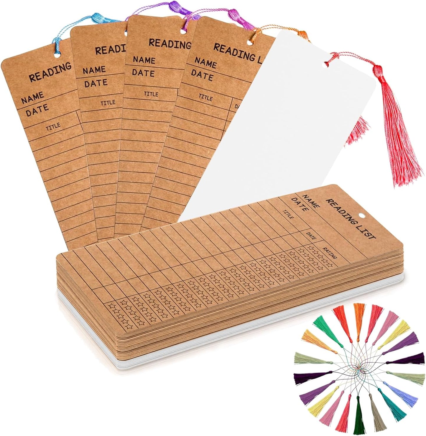 60 PCS Reading List Bookmarks with Colorful Tassels – 50 Book Tracker Bookmarks & 10 Blank White Bookmarks for Book Lovers, Students, Teachers – Graduation Gifts, Reading Log, Back-to-School Supplies