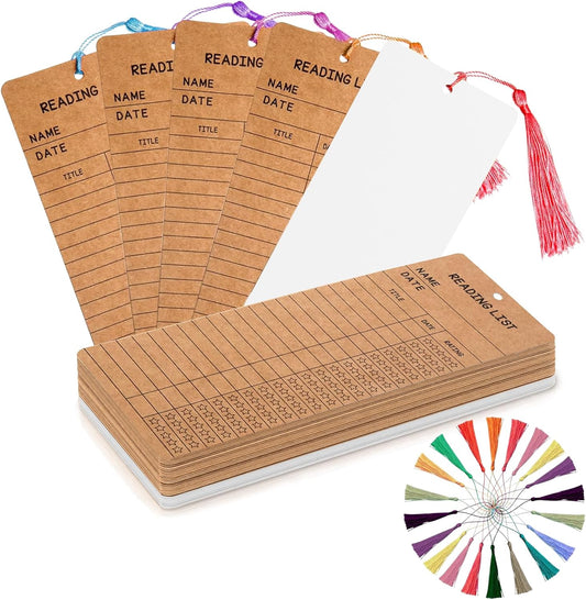 60 PCS Reading List Bookmarks with Colorful Tassels – 50 Book Tracker Bookmarks & 10 Blank White Bookmarks for Book Lovers, Students, Teachers – Graduation Gifts, Reading Log, Back-to-School Supplies