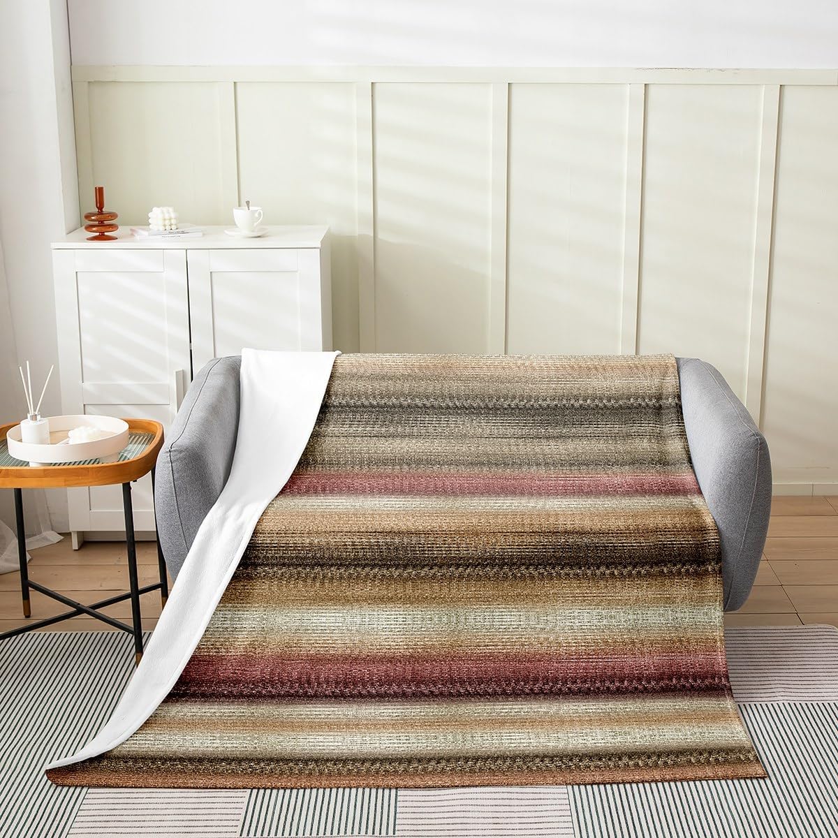 Feelyou Western Tribal Geometric Flannel Fleece Throw Blanket Brown Southwest All Season Bed Blanket Strip Lines Fuzzy Blanket Breathable Exotic Style Brown Plush Blanket Room Decor Twin 60"x80"