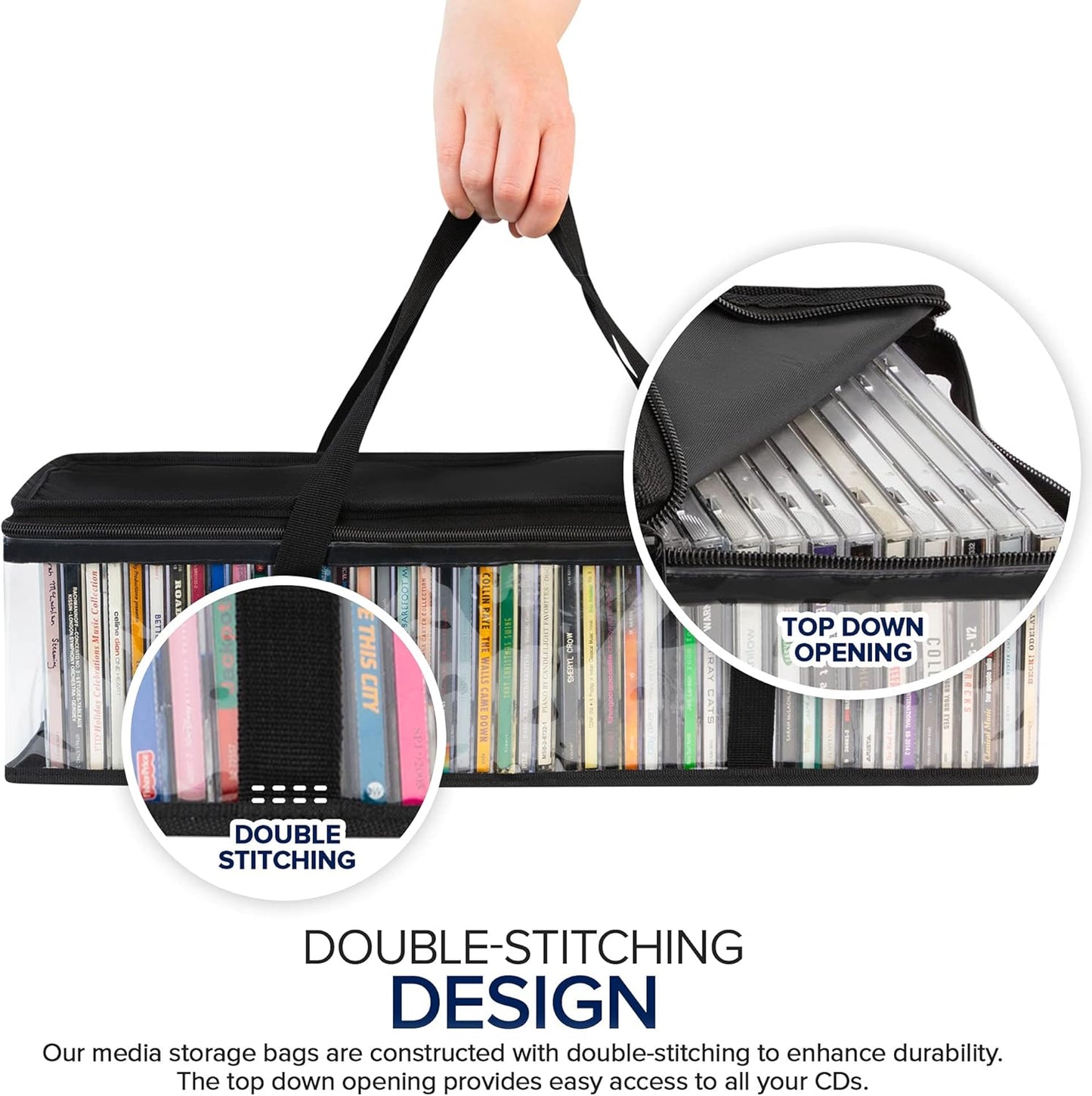 Stock Your Home CD Storage Bags (2 Pack) - Transparent PVC Media Storage - Water Resistant Holder Case With Handles - Clear Plastic Carrying Game Bag for Albums, Video Games, Books