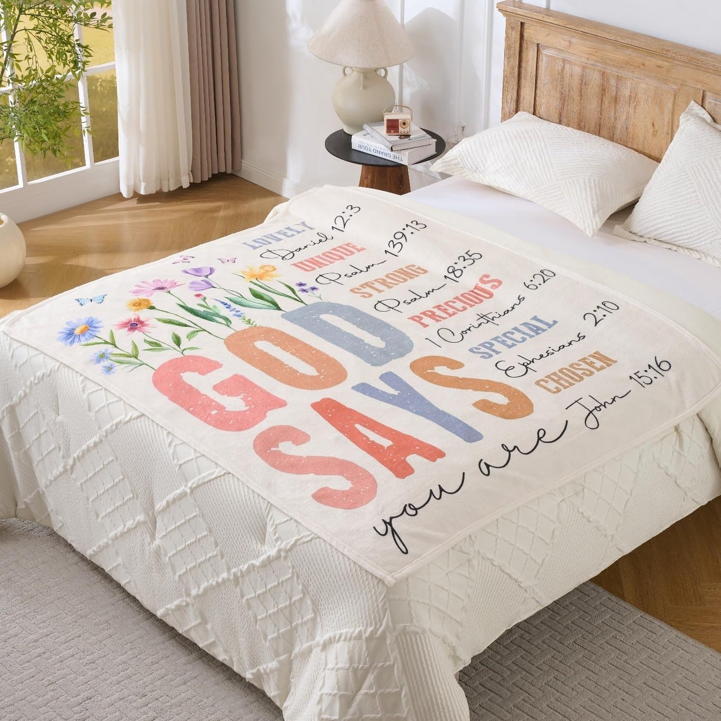 Christian Gifts for Women – “God Says You are” Scripture Throw Blanket with Bible Verses, Inspirational Religious Fleece Blanket for Mom Wife Sister Friends, Soft & Cozy, 50x60