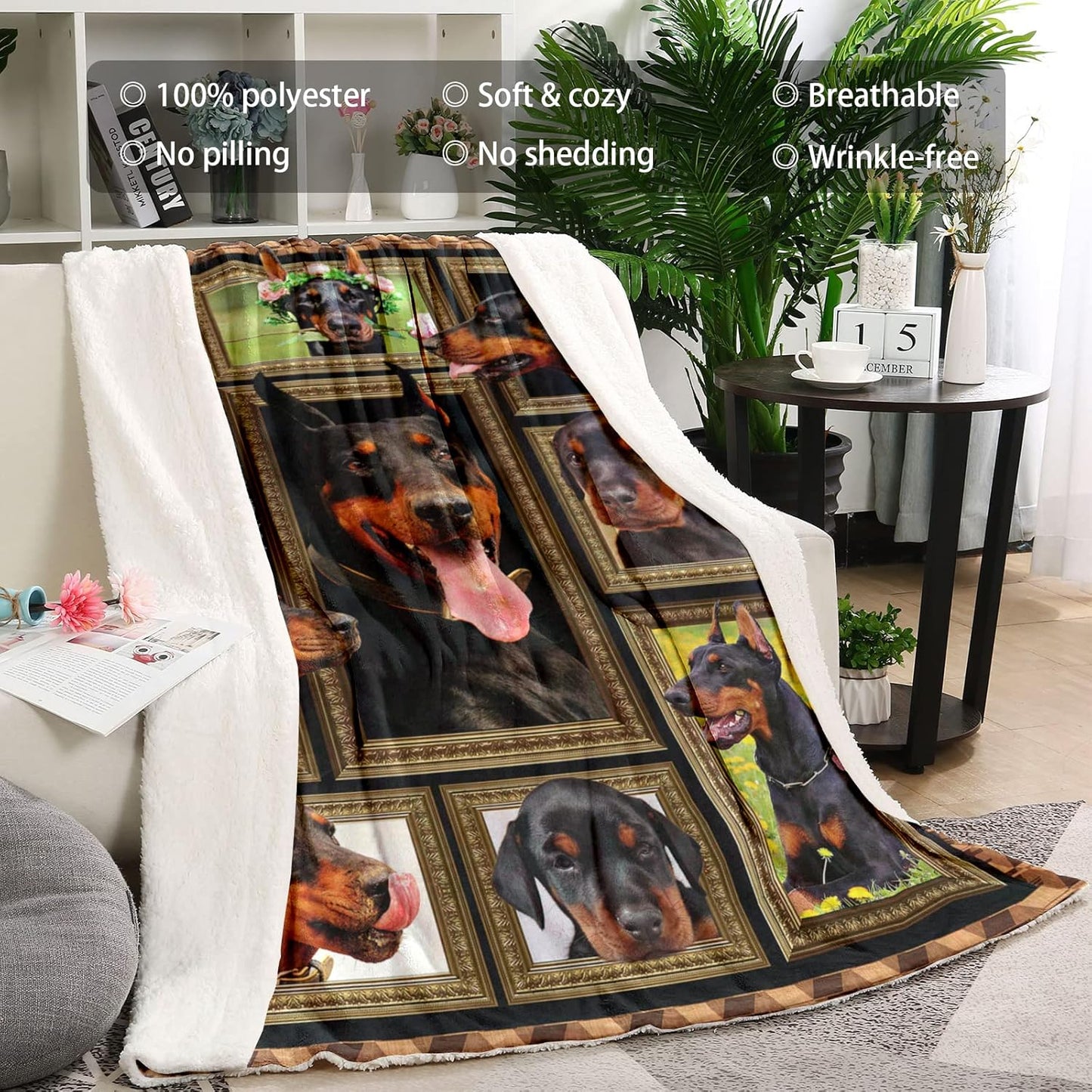 Doberman Blanket for Dog Lover, Fleece Throw Blanket for Couch Super Soft Cozy Bed Blanket Lightweight Plush Fuzzy Blankets and Throws for Sofa, 50 x 60 Inch