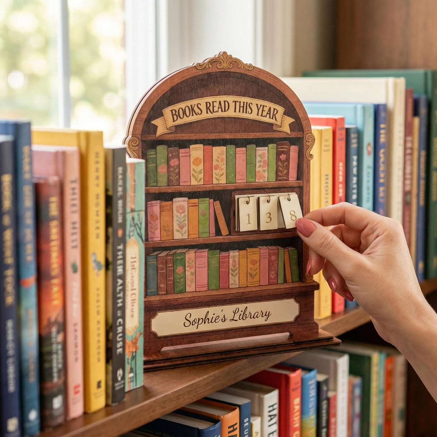 2 Pack Books Read This Year Counter, 9.8" Wooden Book Tracker for Bookshelf Decor, Aesthetic Bookish Gifts for Book Lovers Women, Bookworm Accessories, Book Club & Stocking Stuffers