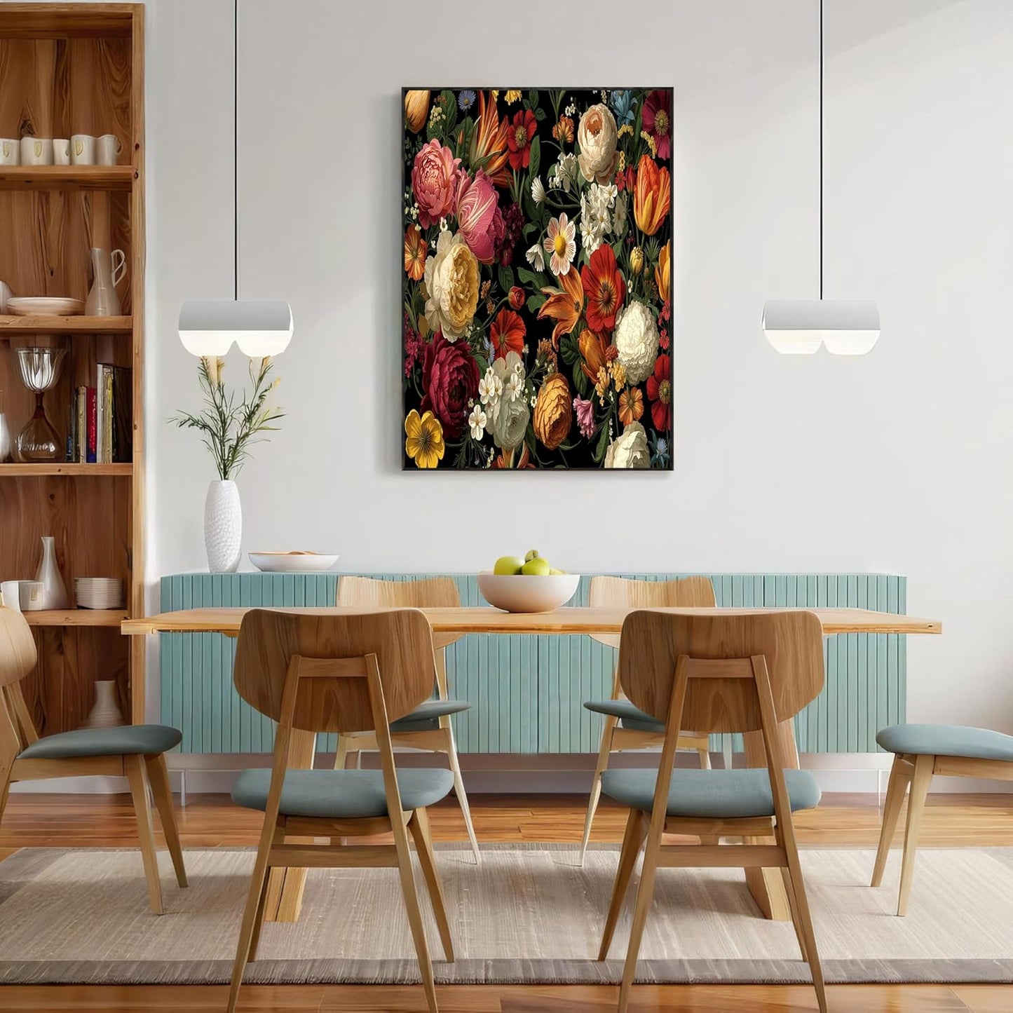 GDJSMIN Baroque Style Wall Art, Peony Rose Leaf Illustration Poster for Reading Room Living Room Decor 24 x 36 inch Unframed
