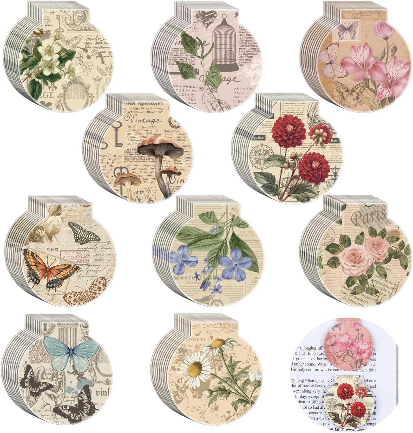 100 Pcs Magnetic Bookmarks Bulk Vintage Magnet Book Marker Clips Retro Reading Gifts for Students Office Classroom Book Lover Favors