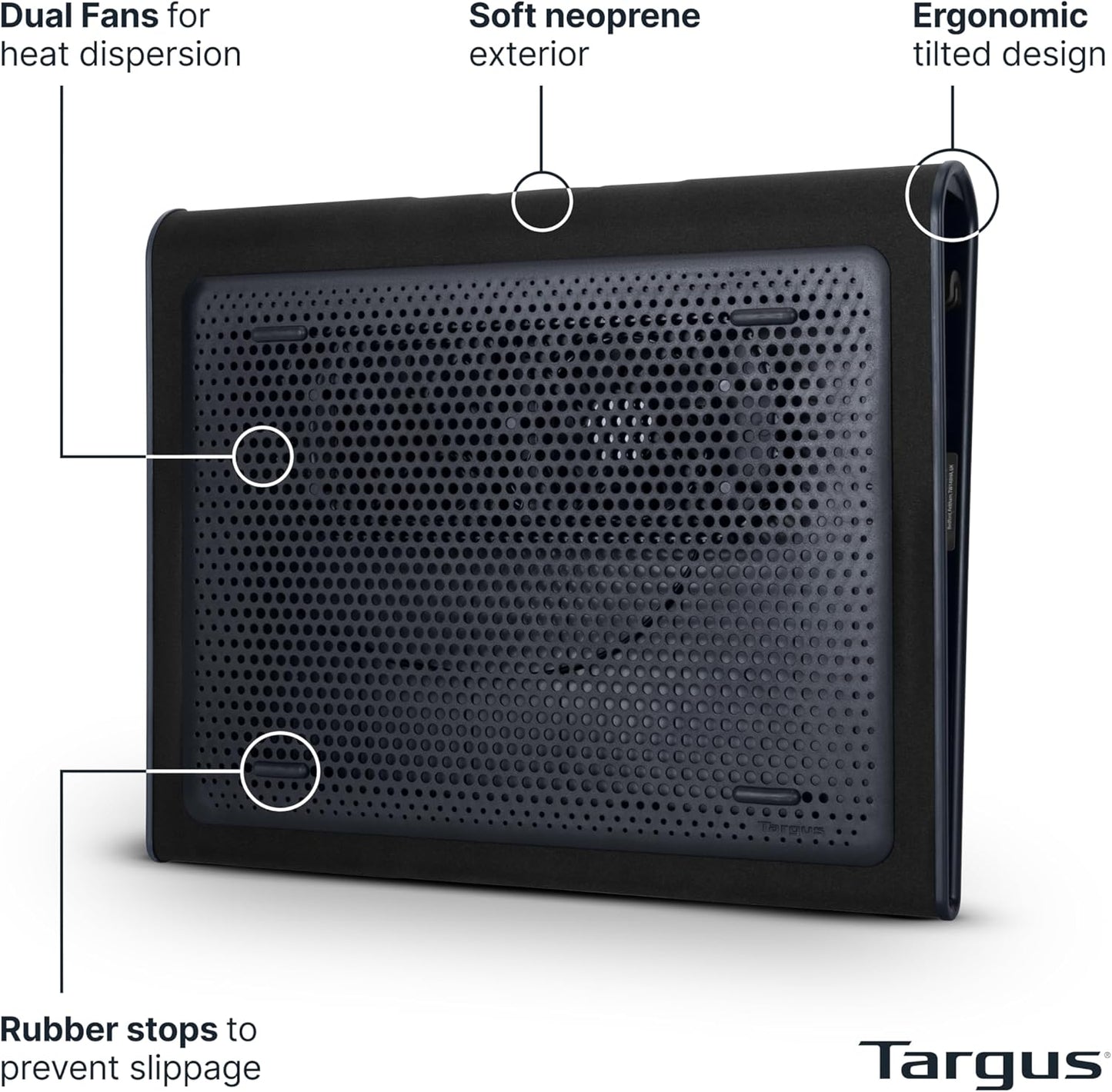 Targus 17 Inch Dual Fan Lap Chill Mat - Soft Neoprene Laptop Cooling Pad for Heat Protection, Fits Most 17" Laptops and Smaller - USB-A Connected Dual Fans for Heat Dispersion (AWE55US)