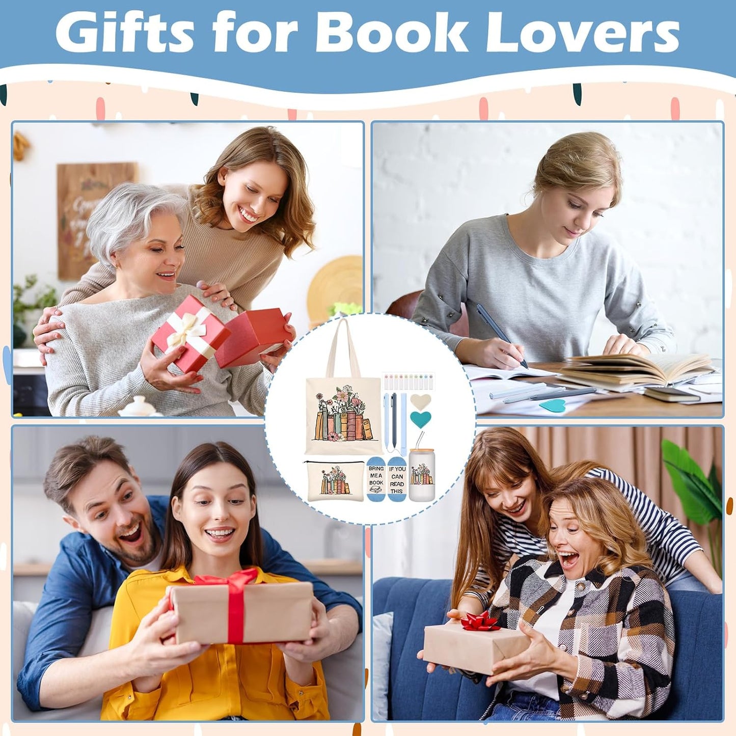 10 Pcs Book Lovers Gifts for Women Bookish Birthday Gift for Valentine's Day Reader Boss Book Club Customer Coworkers Teacher Nurse Professional Librarians Bookworms(Blue)