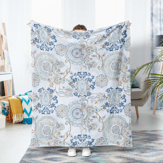 Neasow Teal Fleece Throw Blanket, Light Blue Paisley Design Floral Cozy Decor Nap Blankets for Sofa Bed Couch Chair or Dorm Throws 40×50 inches