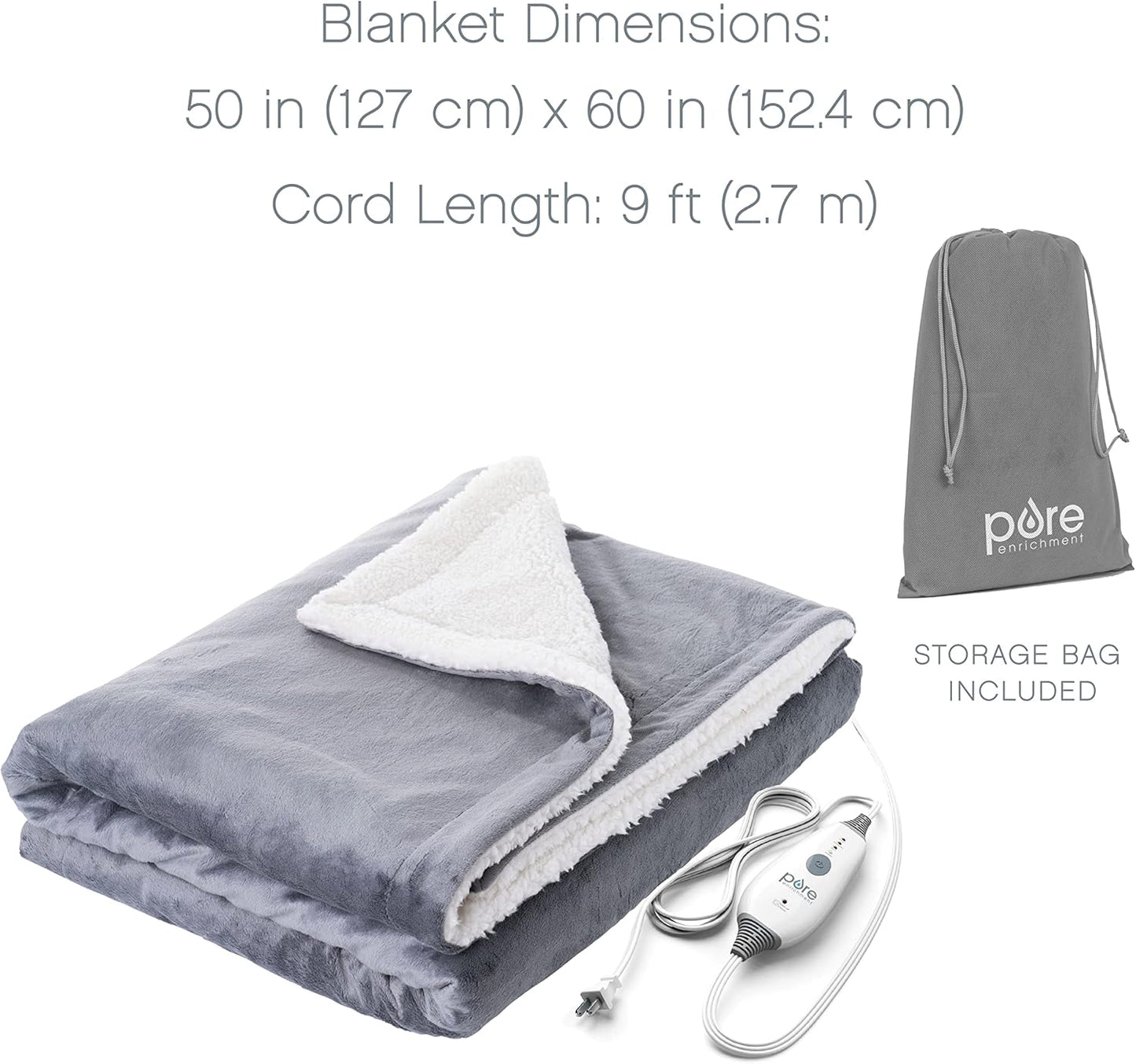 Pure Enrichment PureRelief Plush Heated Shawl - 4 InstaHeat Settings, Wearable Design with Snap Closures, Deep Pockets, Soft Micromink & Sherpa Fabric, Auto Shut-Off Timer, & Machine Washable