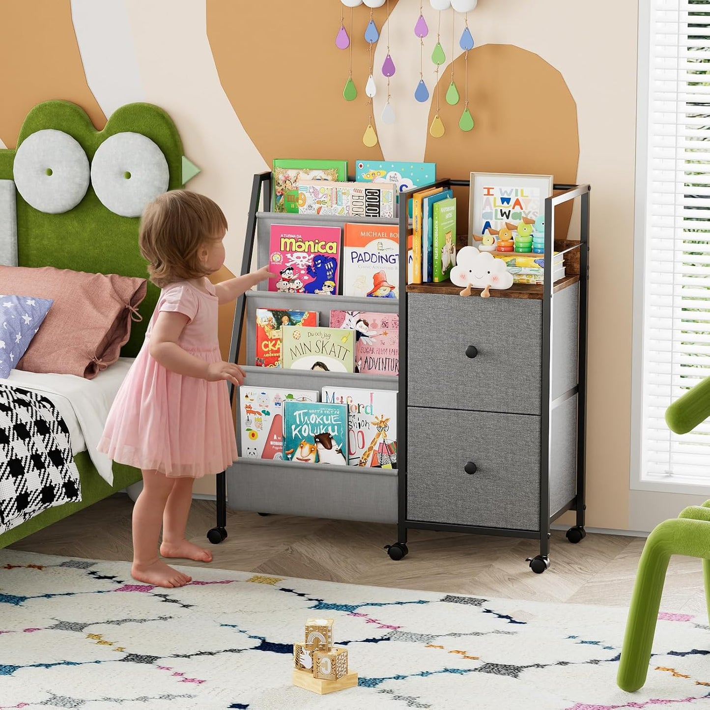 Book Shelf for Kids Rooms, Toddler Bookshelf Baby Bookcase with Kids Storage for Nursery, Bedroom, Playroom, Easy Assembly (Black)