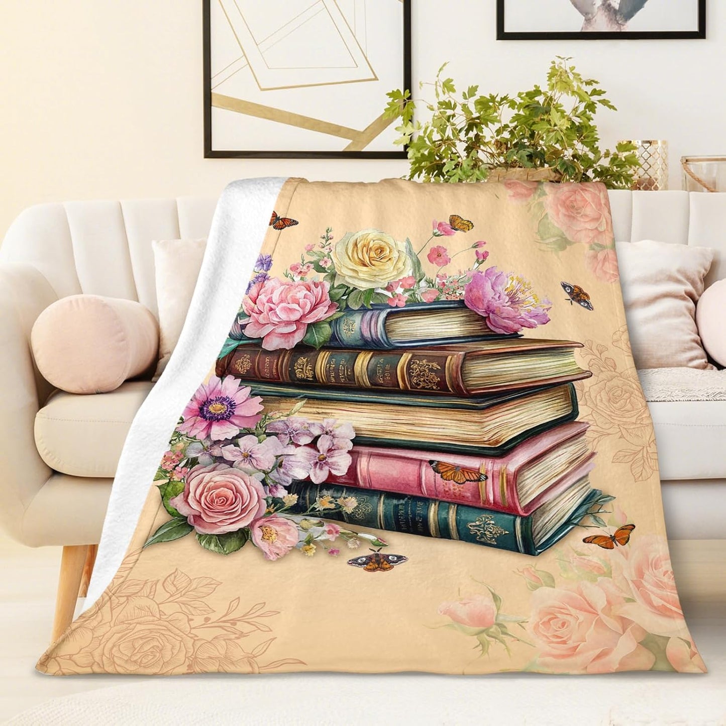 Girls Book Blanket for Daughter Mom, Floral Throw Blankets 40x50 Inches Lightweight Soft Cozy Reading Throw for Sofa Couch Bed Home Decor
