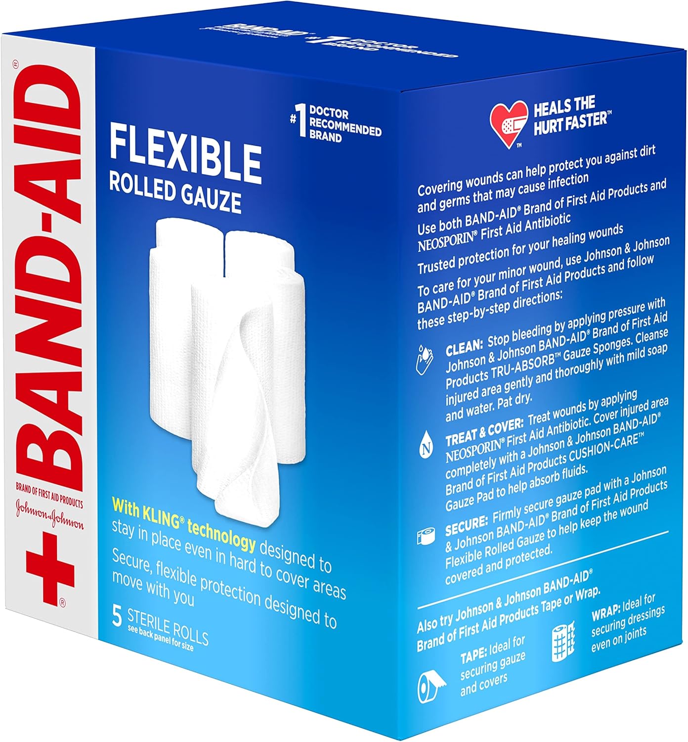 Band-Aid Brand of First Aid Products Flexible Rolled Gauze Dressing for Minor Wound Care, Soft Padding and Instant Absorption, 3 Inches by 2.1 Yards, Value Pack 5 ct