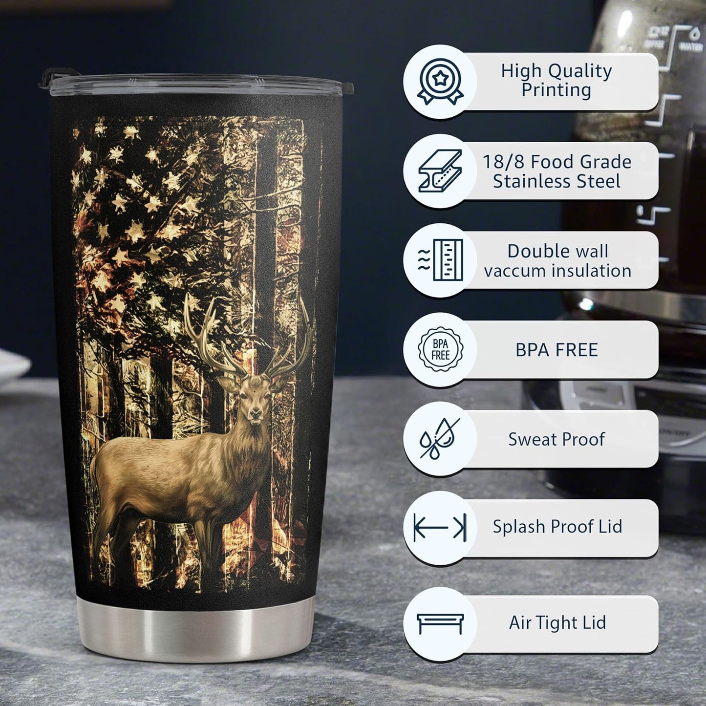Macorner Hunting Stainless Steel Tumbler 20oz - Best Papa Ever - Gift for Men, Dad, Husband - Father's Day & Birthday Present from Daughter Son - for Hunters