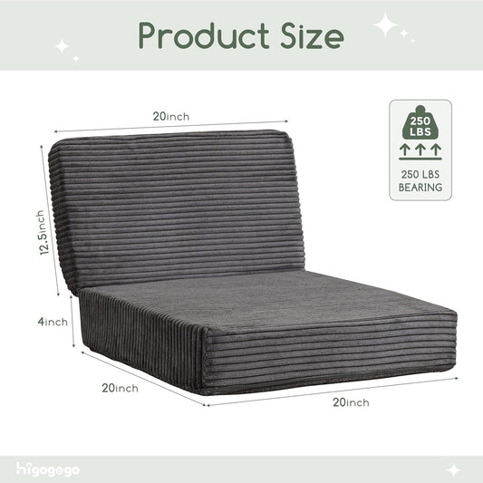 HIGOGOGO Corduroy Recliner Chair Cushion with Lumbar Support Pillow Soft Non-Slip 4" Thick Seat Pad Prevent Buttocks & Back Pain in Seniors (Grey, 12" Backrest)