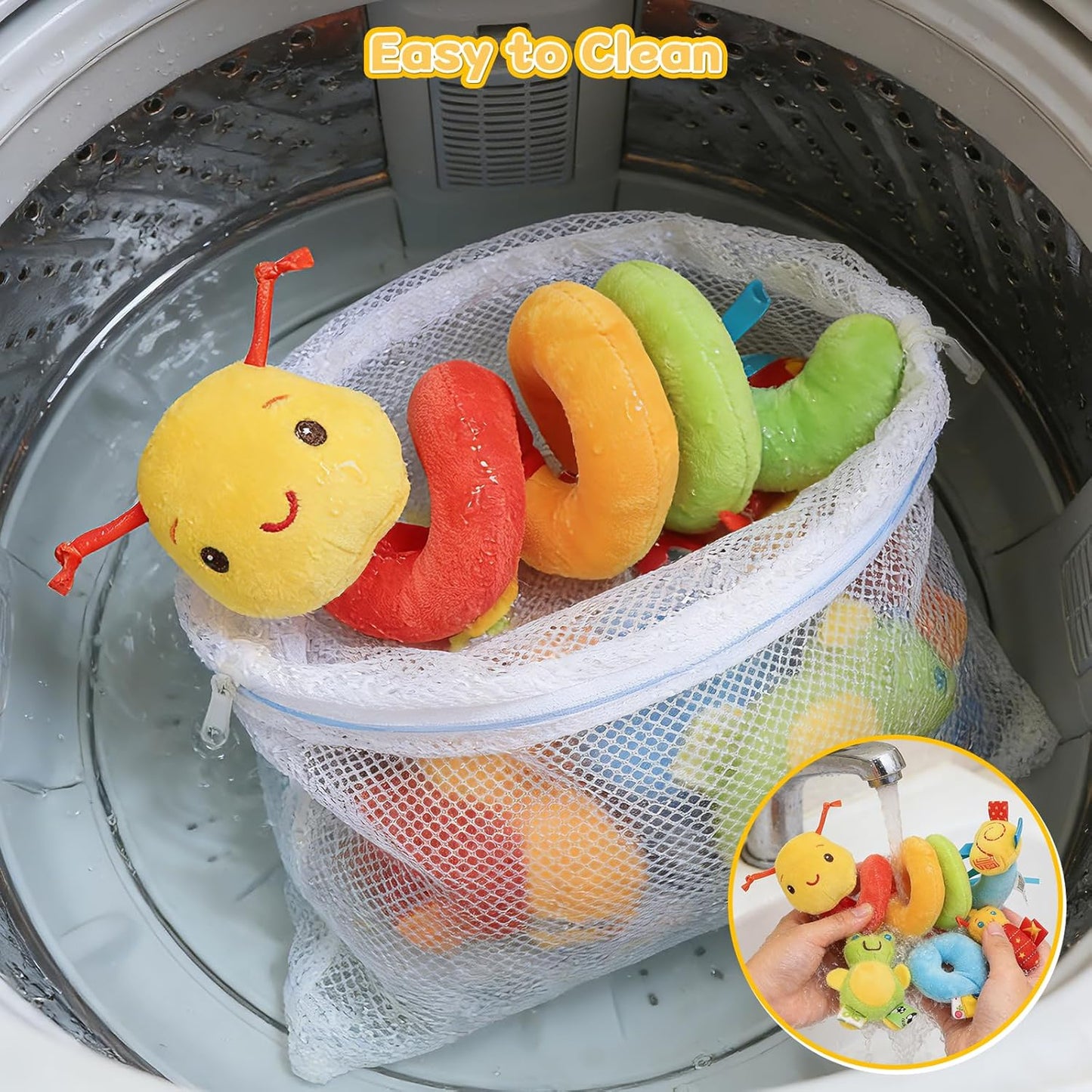 Baby Crib Hanging Rattles Toys - Infant Baby Worm Crib Bed Around Rattle Bell Cartoon Insect Spiral Hanging Toy with Ringing Bell for Infants Bed Stroller Car Seat Bar for Babies Boys and Girls