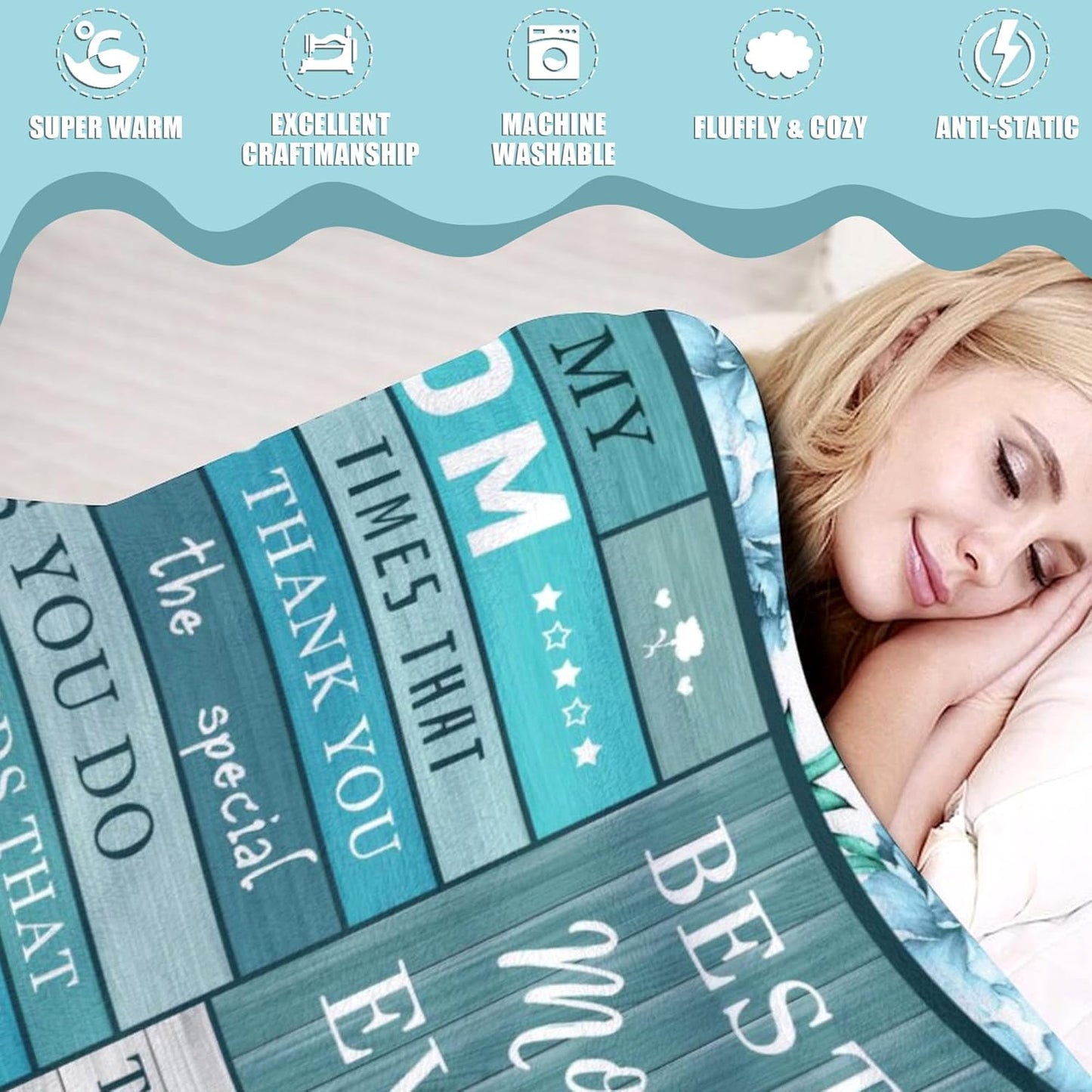 Birthday Gifts for Mom, Mom Blanket Soft Flannel Mama Blanket for Women Wife Grandma Mothers Day Anniversary from Daughter Son 50" x 60" Blue
