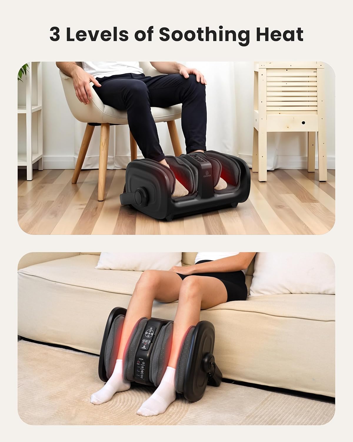 COMFIER Shiatsu Foot & Calf Massager with Heat – Kneading, Vibration & Compression, Adjustable Intensity, Remote Control, Fits Up to Size 14 – Relaxation & Comfort Massager for Women & Men