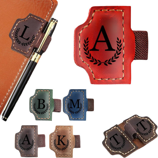 Custom Bookmark with Pen Holder Personalized Magnetic Leather Bookmarks with Initial Magnetic Leather Pen Holder Bookmark for Reading Women and Men Gifts for Booklovers (Red, A)