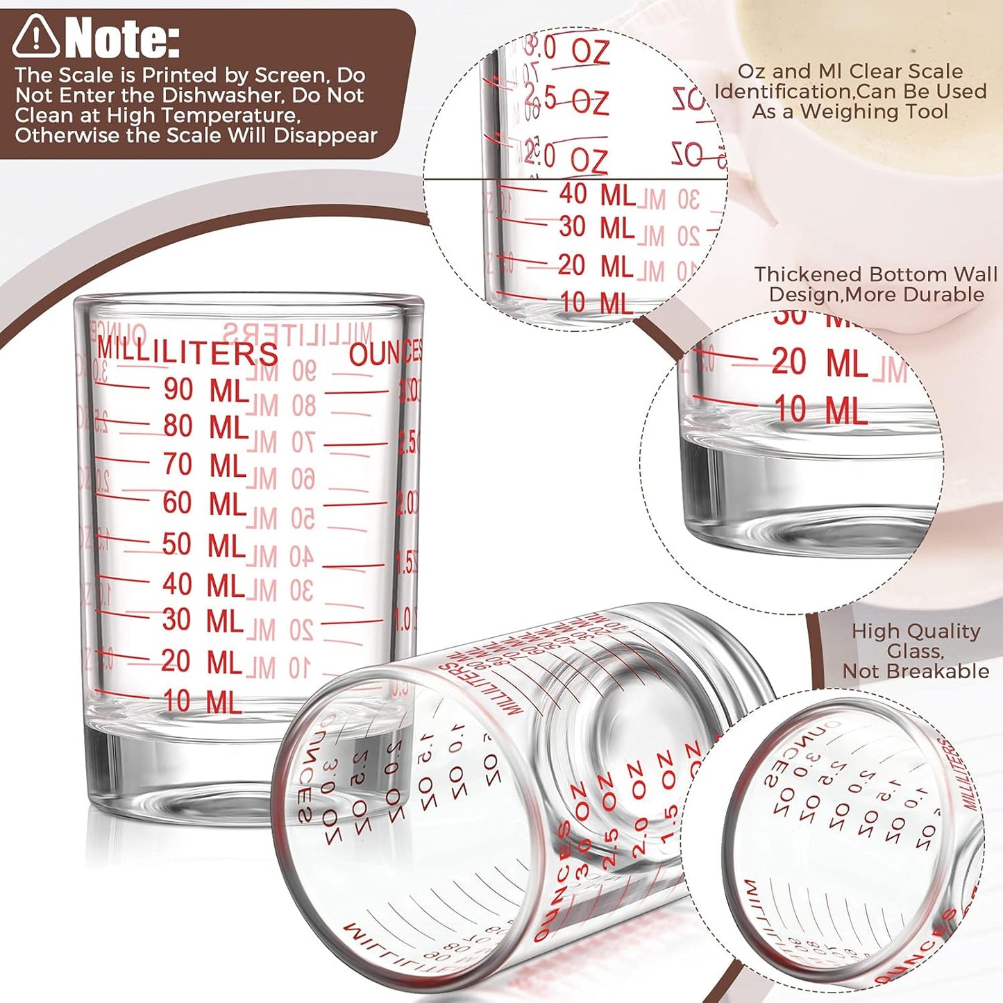 2 Pieces 3 oz/ 90 ml Shot Glass Measuring Cup Espresso Shot Glasses jiggers Liquid Heavy Measuring Cup(Red Color)