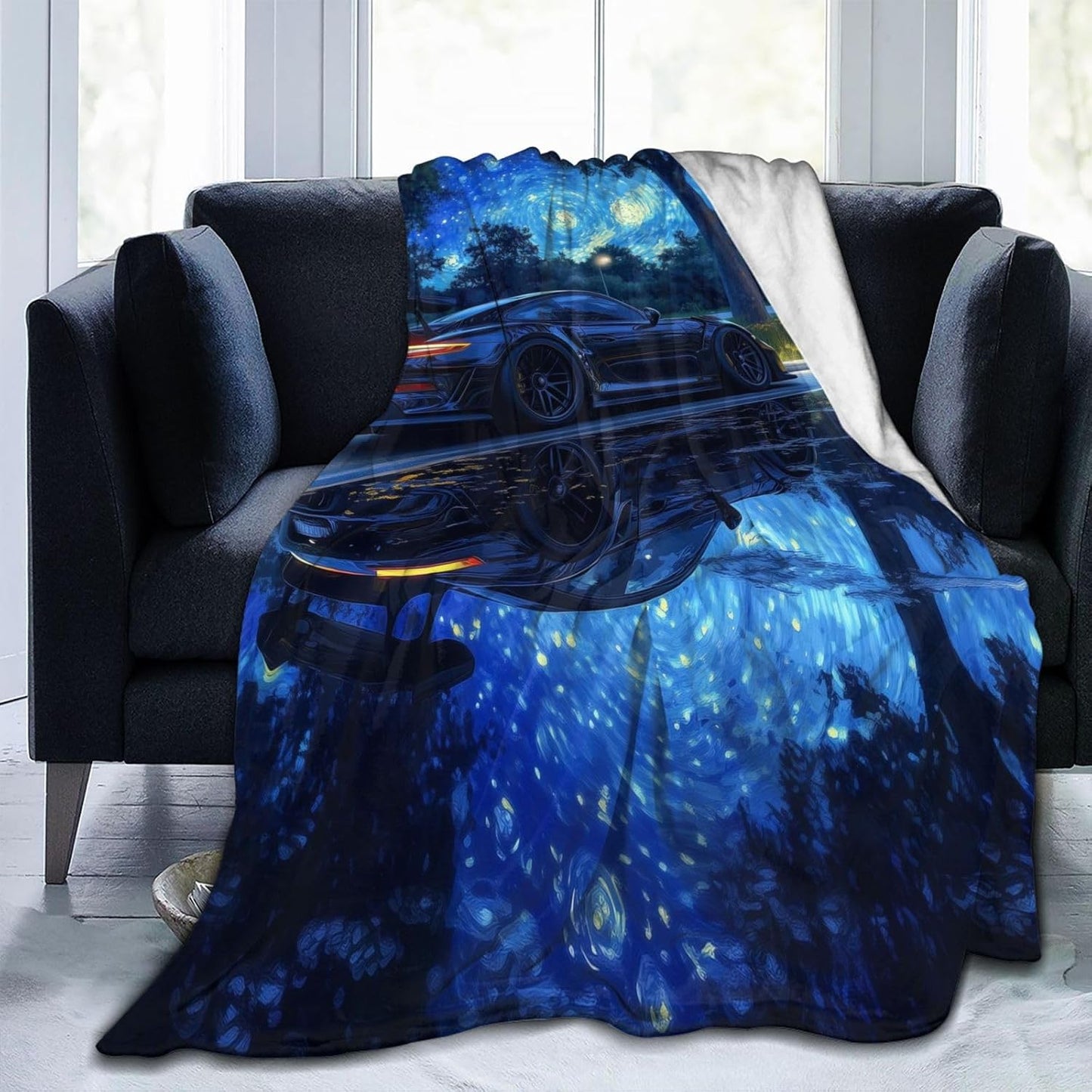 Blue Car Blanket Flannel Throw Blanket Soft Warm Cozy Travel Blanket for Bed Couch Sofa Living Room Bedroom Gift for Car Lover Women Men Girls Boys All Season 60"x50"