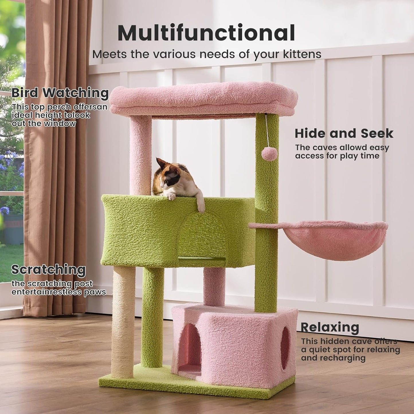 Gardner Pet 41" Cat Tree for Medium-Large Cats, Heavy Duty Cat Trees Pink Cat Towers with 2.8in Posts, Easy to Assembly