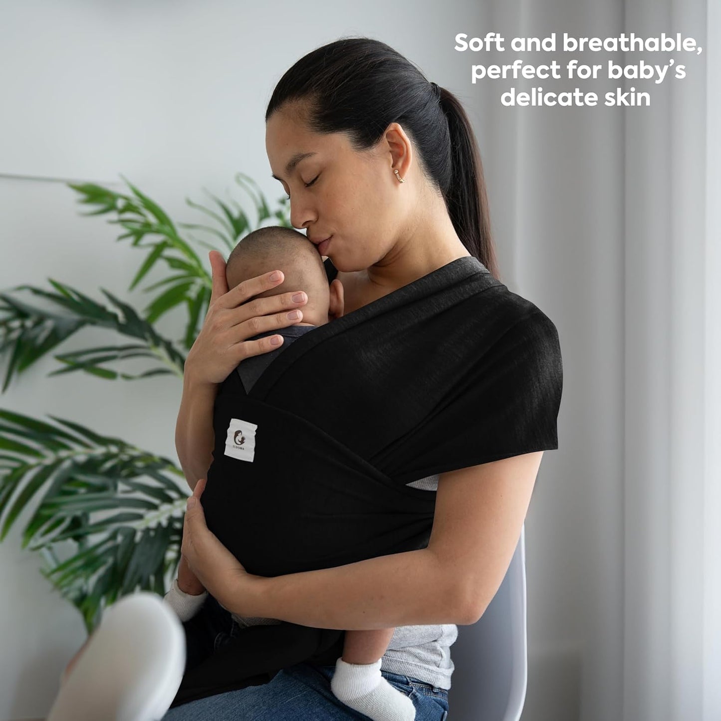 ELDOMA Black Baby Wrap Carrier - Lightweight, Breathable Baby Sling, Hands Free Baby Carrier Sling, Baby Carriers from Newborn to Toddler, (7-35 lbs / 3-15kg)