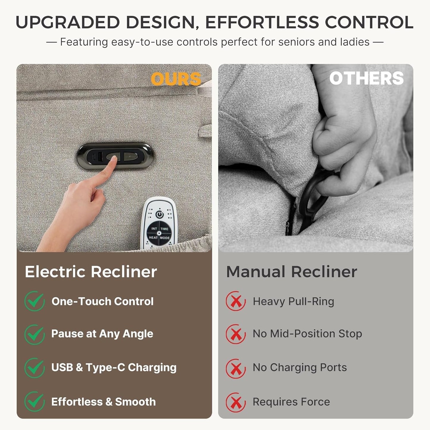 Power Control Reclining Rocking Chair and Glider Massage Swivel Living Room Furniture for Small Spaces Bedroom Lounge Sofa Chairs for Home Theater