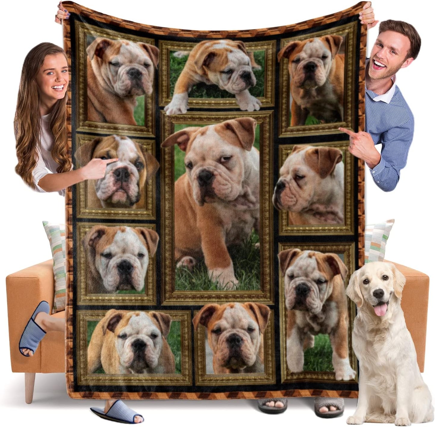 Throw Blanket English Bulldog Dog Blankets Fuzzy Fleece Soft Blanket Cozy Warm Travel Blanket for Couch Sofa or Bed, Dogs Lover Gift, 60 x 80 Inch
