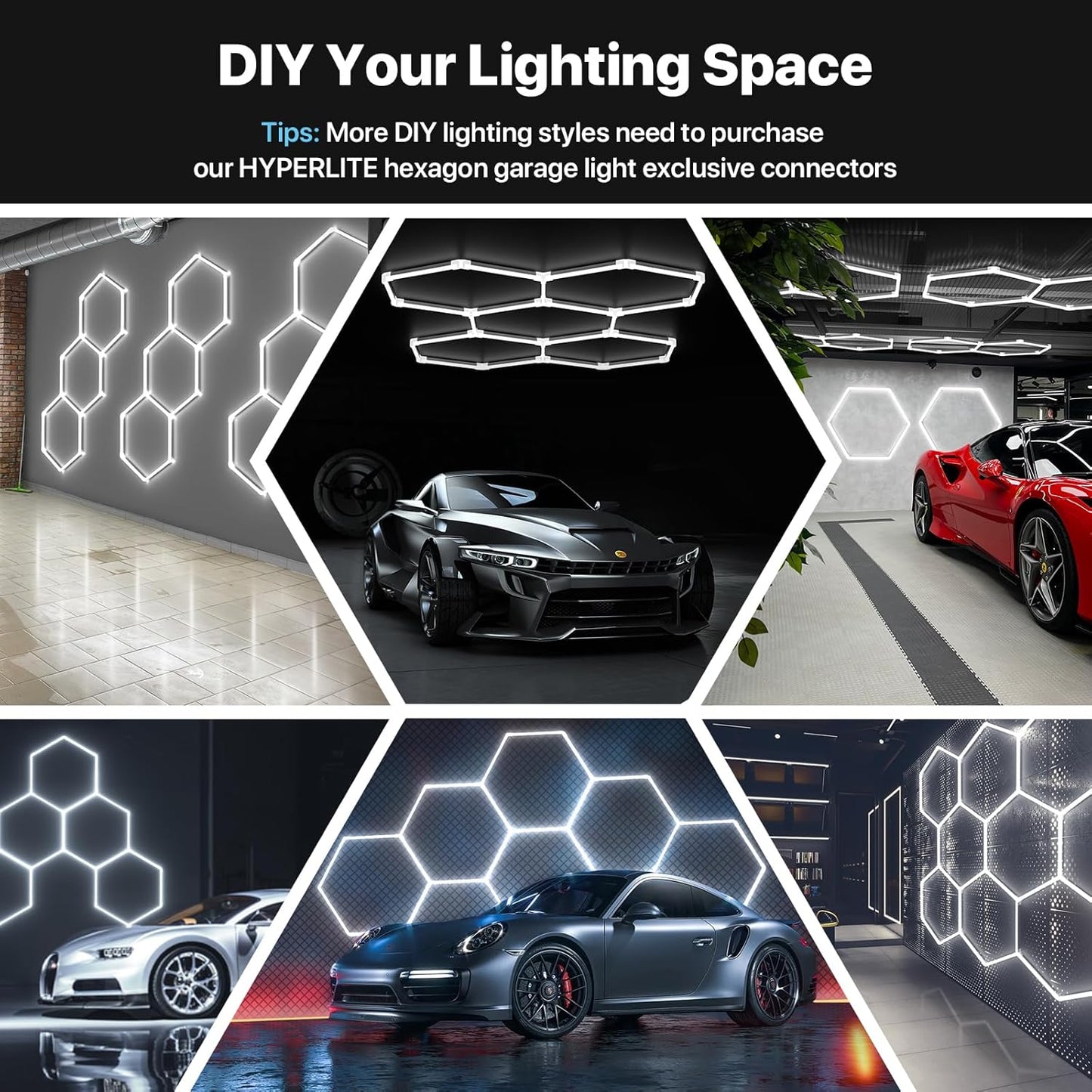 HYPERLITE Gen 2 Hexagon Garage Lights: 168W 16800LM 5 Grids Hexagon Led Light, 6500K Ultra Bright Honeycomb Hex Lights, Durable Design for Garage, Shop, Basement, Barber, Homegym