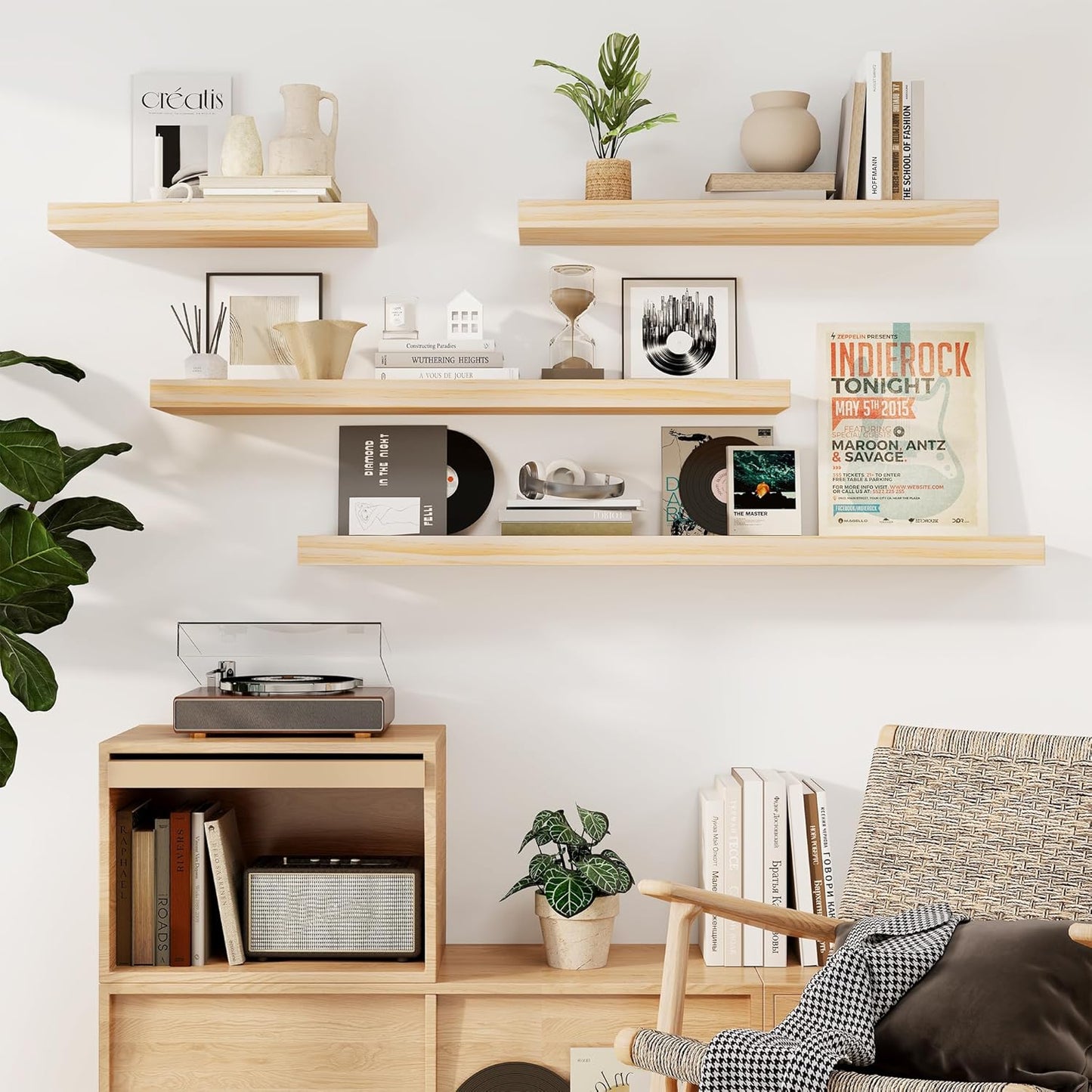 Fun Memories Floating Shelves, 9.3'' Deep Solid Pine Wood Wall Shelves for Storage, Wall Mounted Display Shelf with Invisible Heavy-Duty Metal Bracket, 24'' Width Set of 2, Unfinished - DIY Stain
