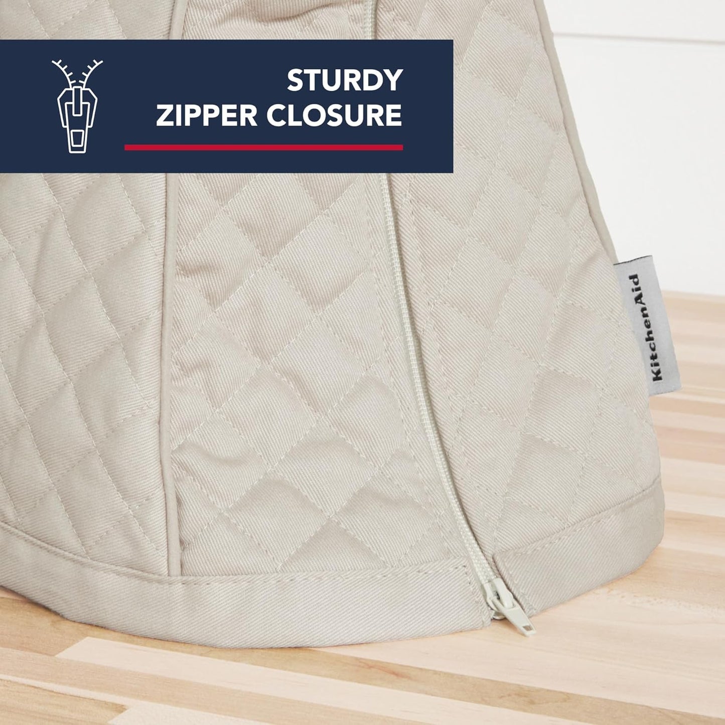 KITCHENAID Fitted Tilt-Head Stand Mixer Cover with Storage Pocket, Quilted 100% Cotton,14.4"x18"x10", Milkshake
