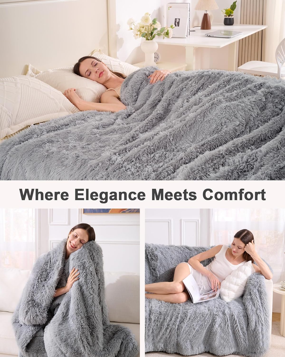 Super Soft Fluffy Faux Fur Throw Blanket for Couch, Fuzzy Sherpa Fleece Cozy Warm Gifts for Women, Room Decor Christmas Plush Thick Throw for Men, Minky Teen Gifts Winter Bedding, 50" x 60"