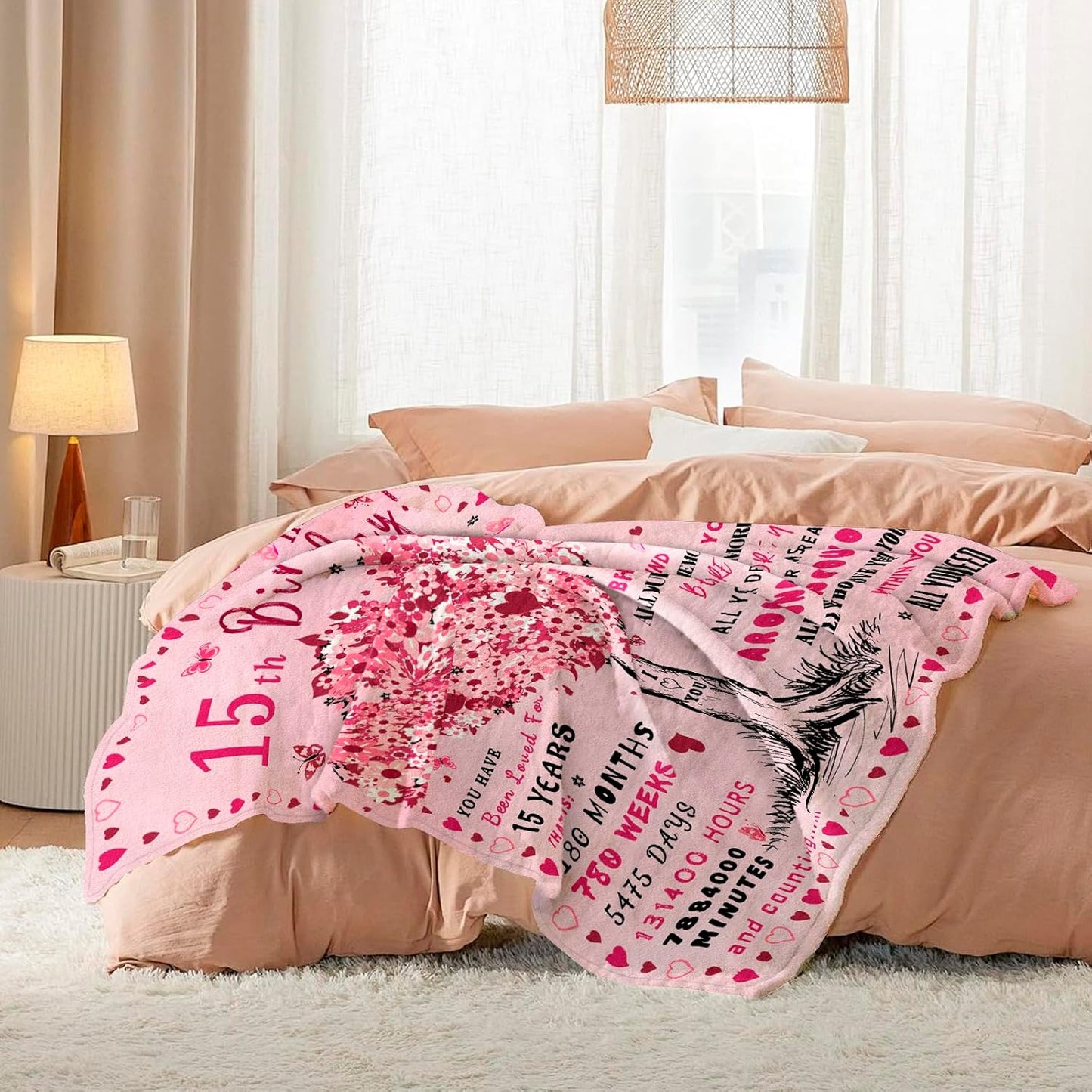 Quinceanera Gifts Throw Blanket 60"x50", Birthday Gifts for 15 Year Old Girl, 15th Birthday Gift for Teen Girls, Sweet 15 Presents for Girls, 15 Year Old Girl Gift Ideas, 15 Bday Present