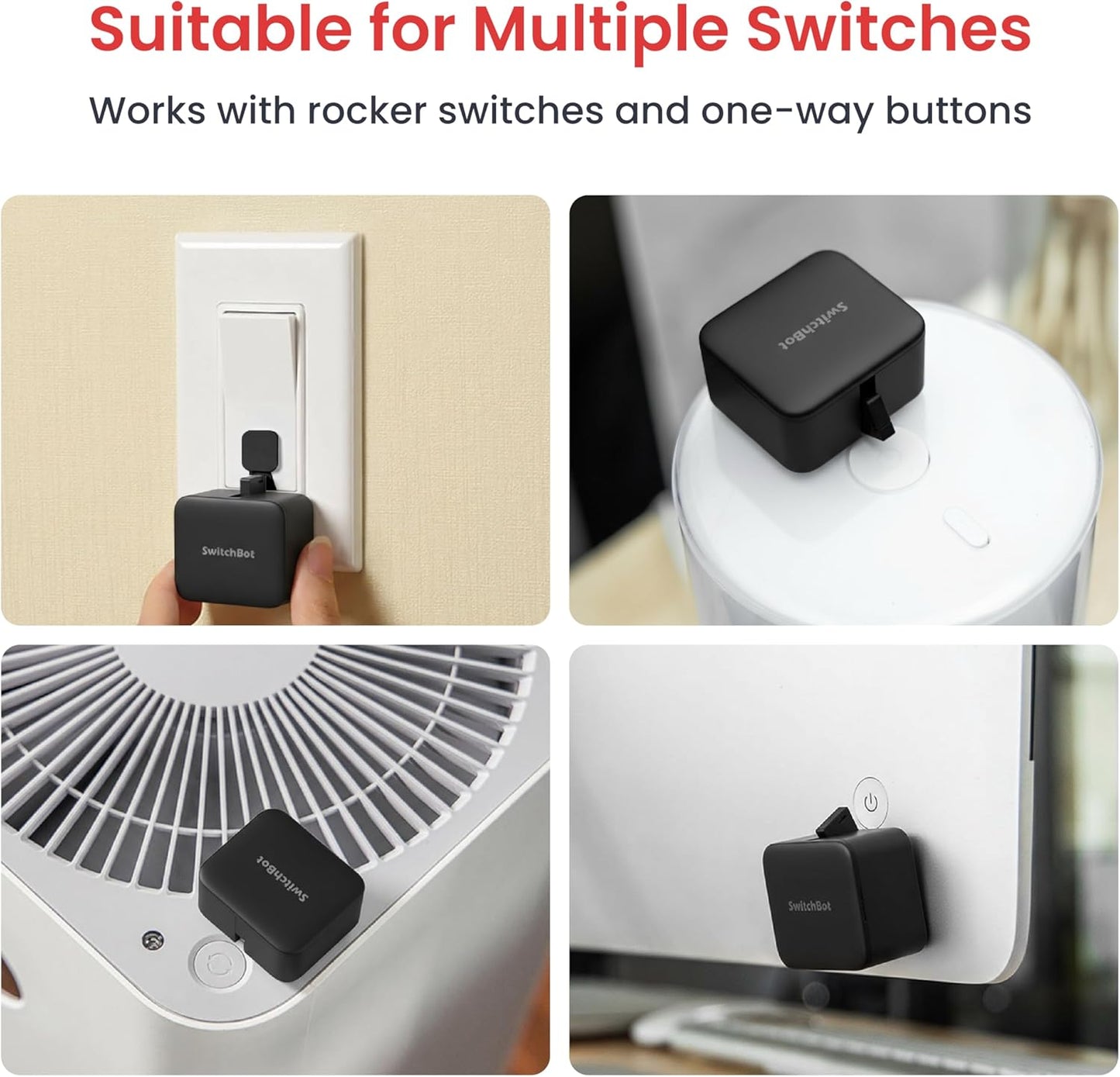 Switchbot Smart Switch Button Pusher (Bluetooth) – Fingerbot for Rocker Switch/One-Way Buttons, App Timer Control, No Wiring, Optional Hub Required for Voice/Remote, Black